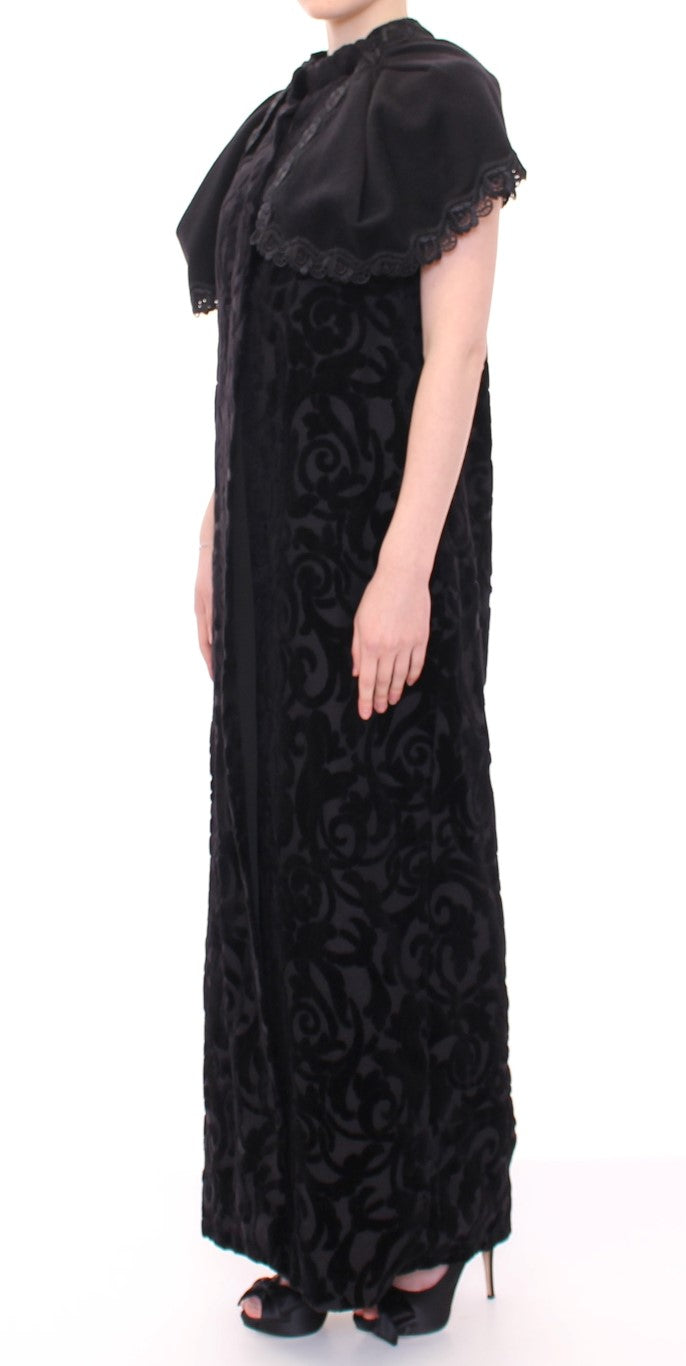 NOEMI ALEMÁN Черно памучно брокатно яке с дълга пелерина