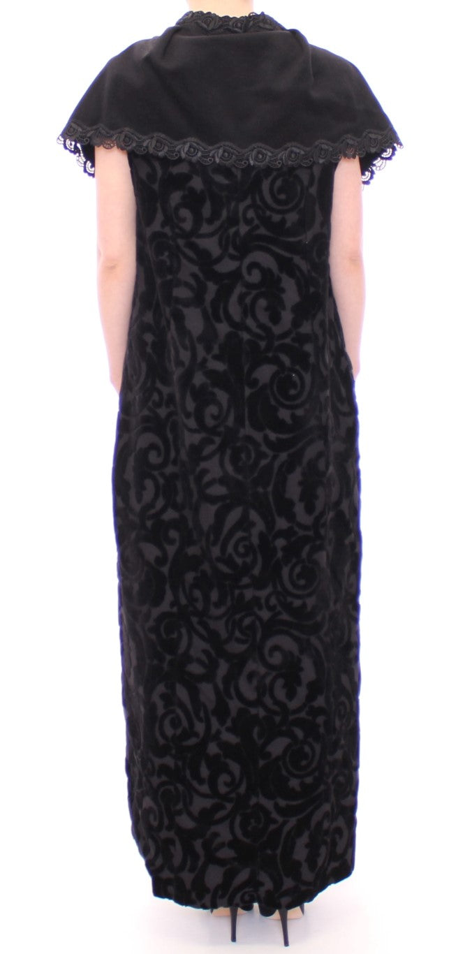 NOEMI ALEMÁN Черно памучно брокатно яке с дълга пелерина