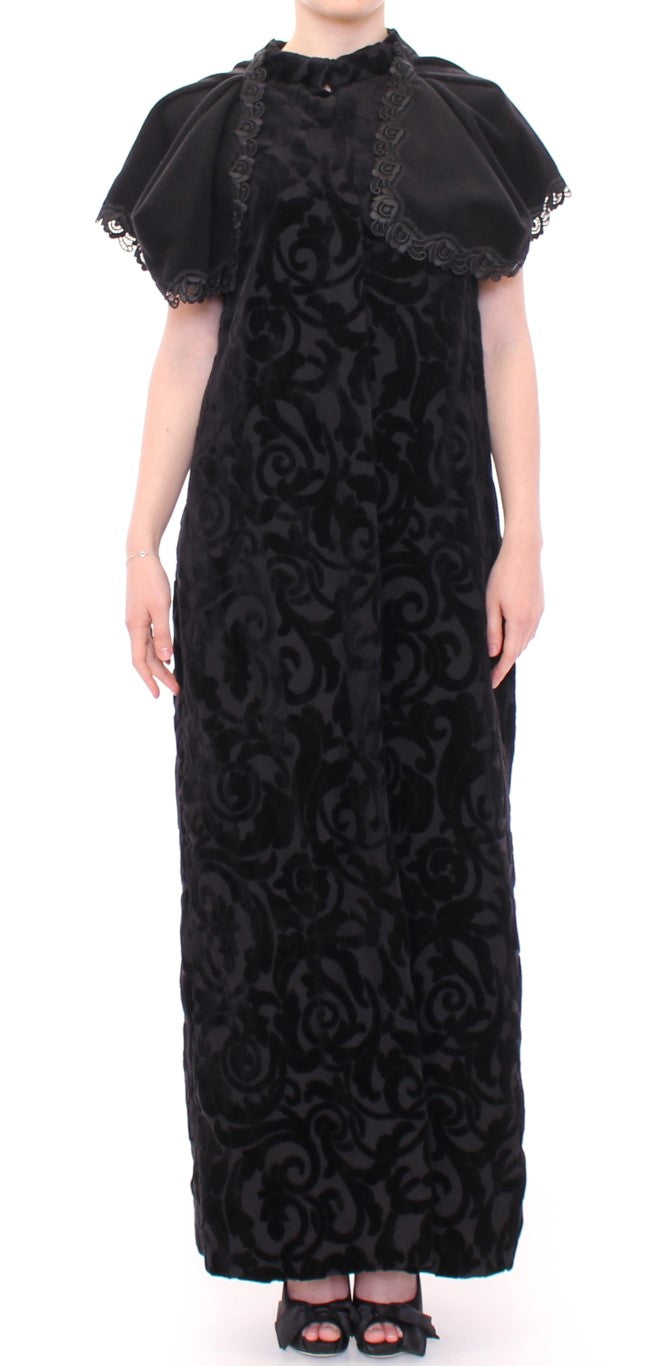 NOEMI ALEMÁN Черно памучно брокатно яке с дълга пелерина