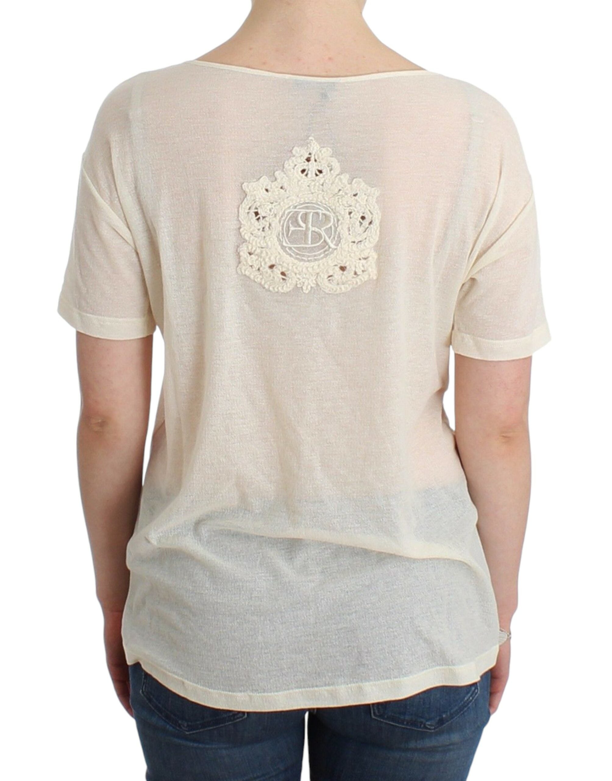 Елегантна бяла памучна блуза с къс ръкав Ermanno Scervino