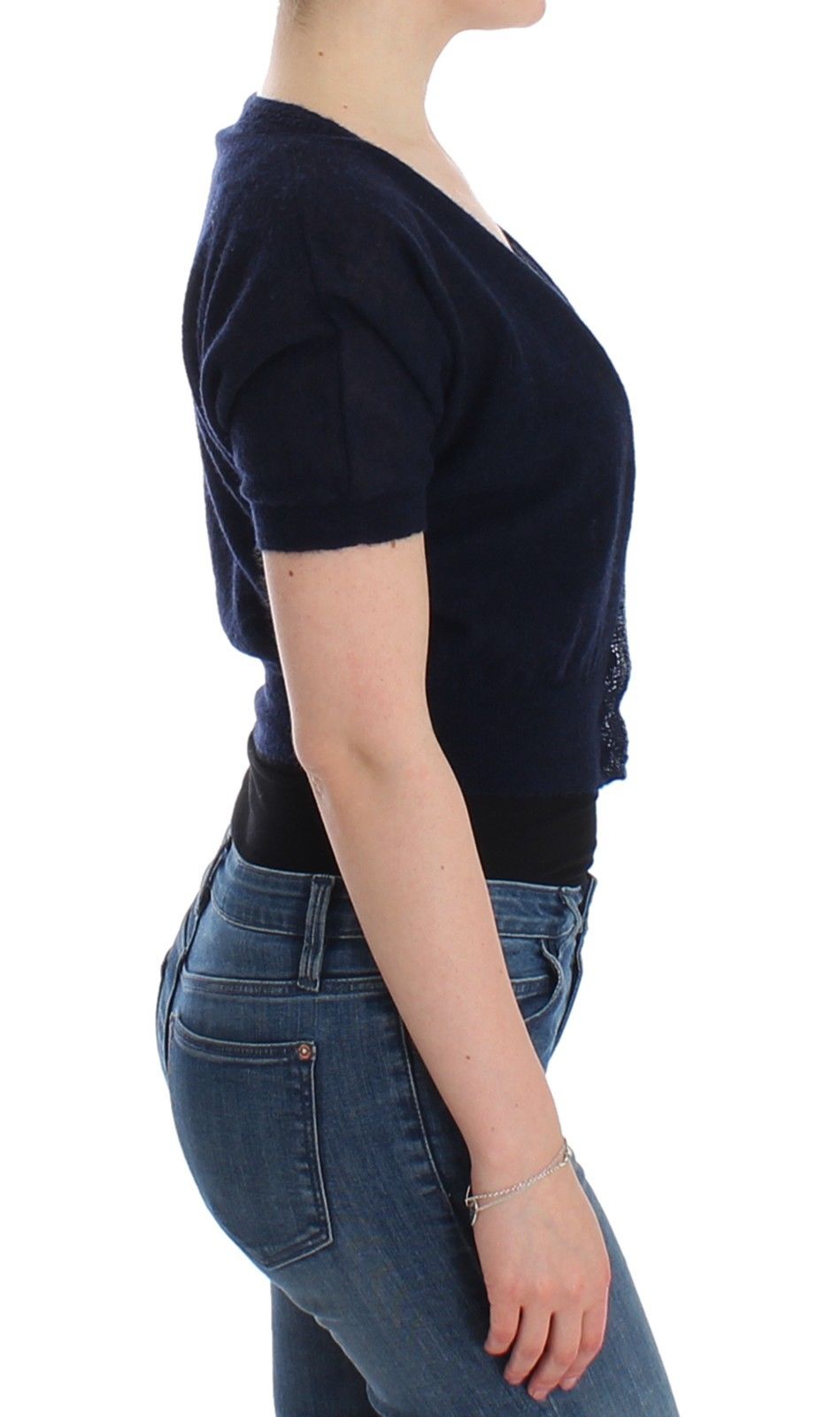 Елегантен къс пуловер от алпака в син цвят Ermanno Scervino