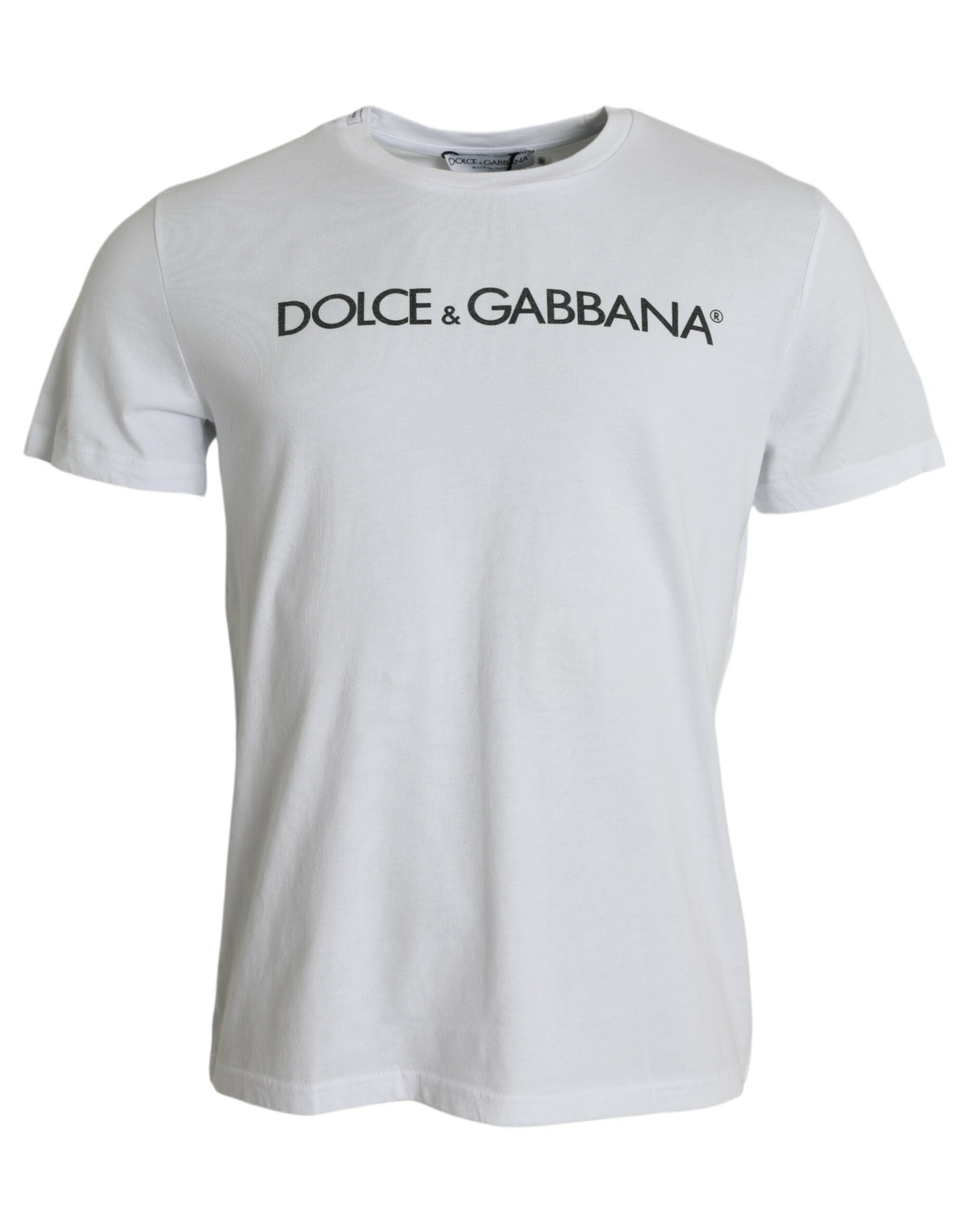 Dolce & Gabbana White Logo Print Cotton Crew Neck T-shirt