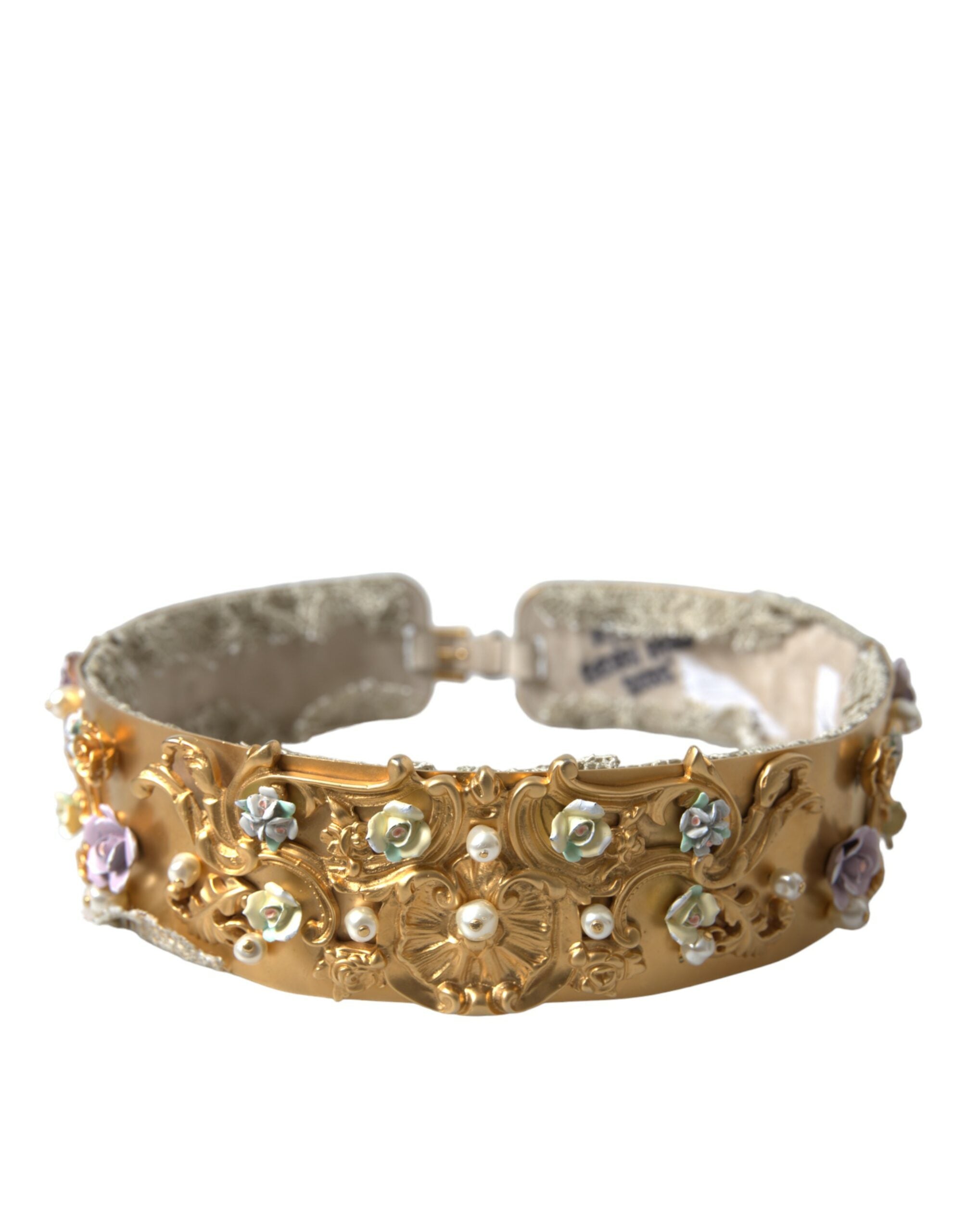 Dolce & Gabbana Elegant Gold-Tone Faux Pearl Floral Belt