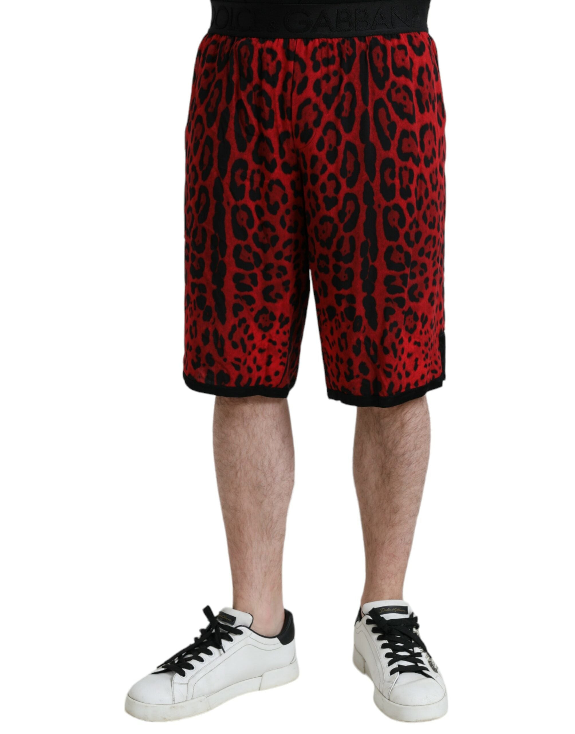 Dolce & Gabbana Red Leopard Print Viscose Bermuda Shorts