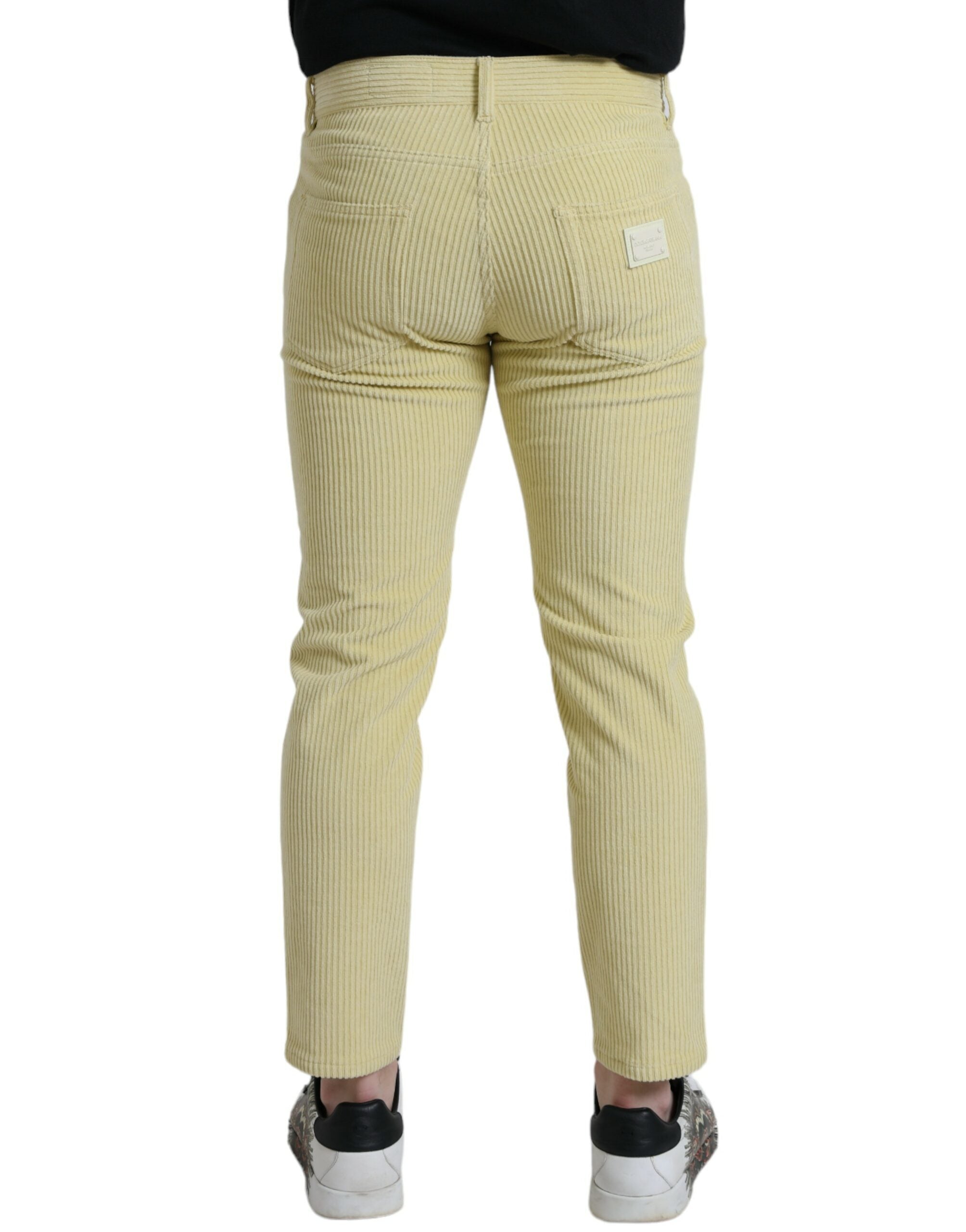 Dolce & Gabbana Yellow Corduroy Logo Plaque Skinny Denim Jeans