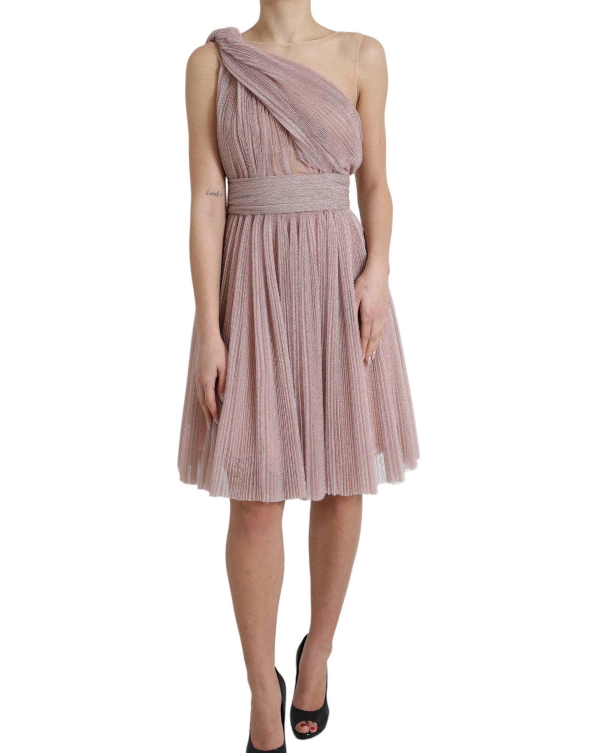 Dolce & Gabbana Lilac One-Shoulder Pleated Designer Dress