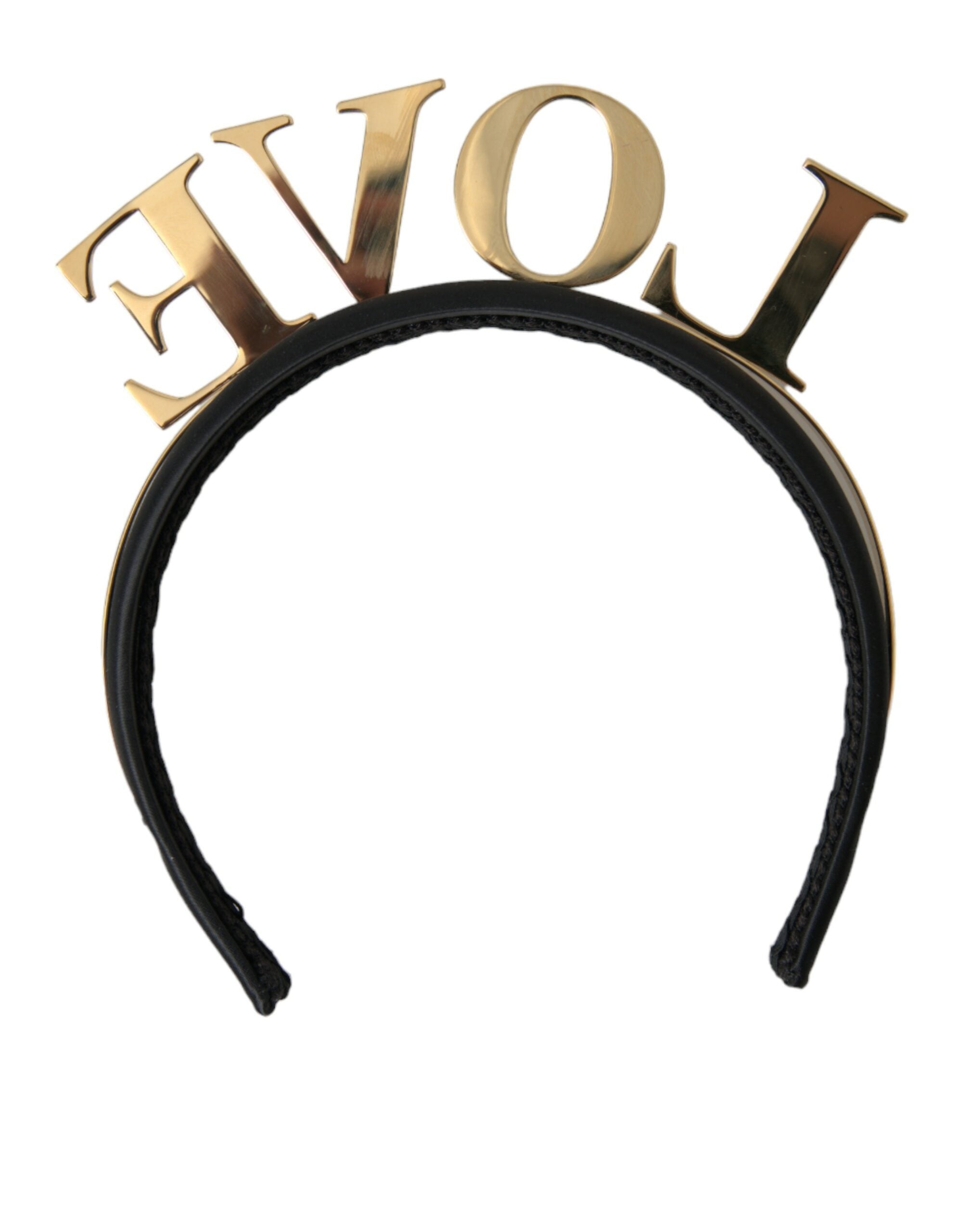 Dolce & Gabbana Black Gold Brass LOVE Crown Tiara Women Hairband Diadem