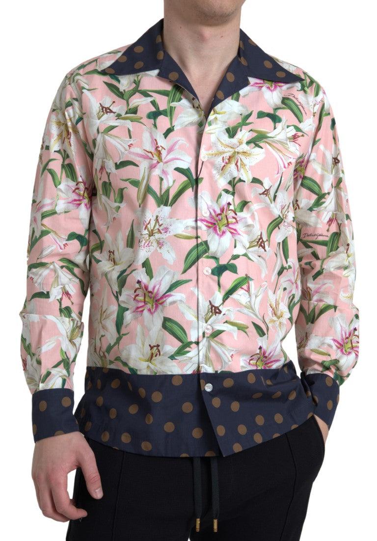 Памучна риза с яка на точки и лилии на Dolce & Gabbana