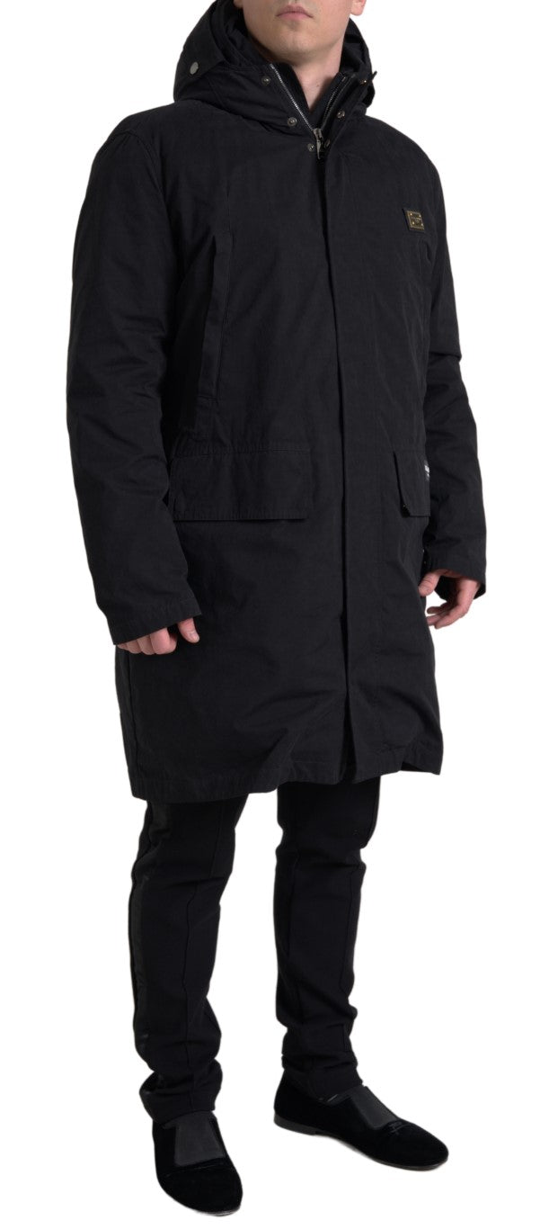 Памучно яке Dolce & Gabbana Black Hooded Parka