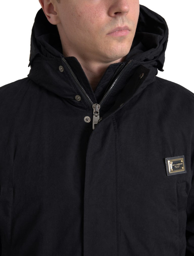 Памучно яке Dolce & Gabbana Black Hooded Parka