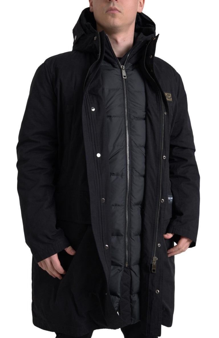 Памучно яке Dolce & Gabbana Black Hooded Parka