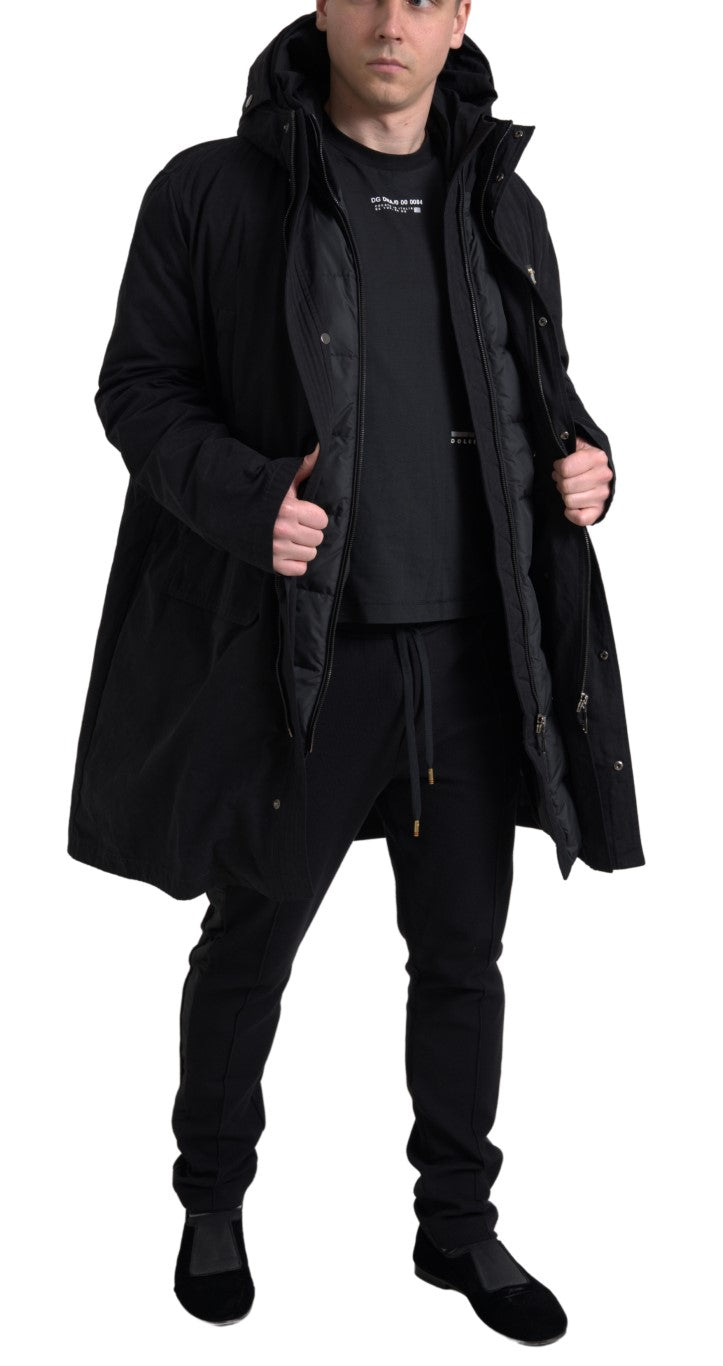 Памучно яке Dolce & Gabbana Black Hooded Parka