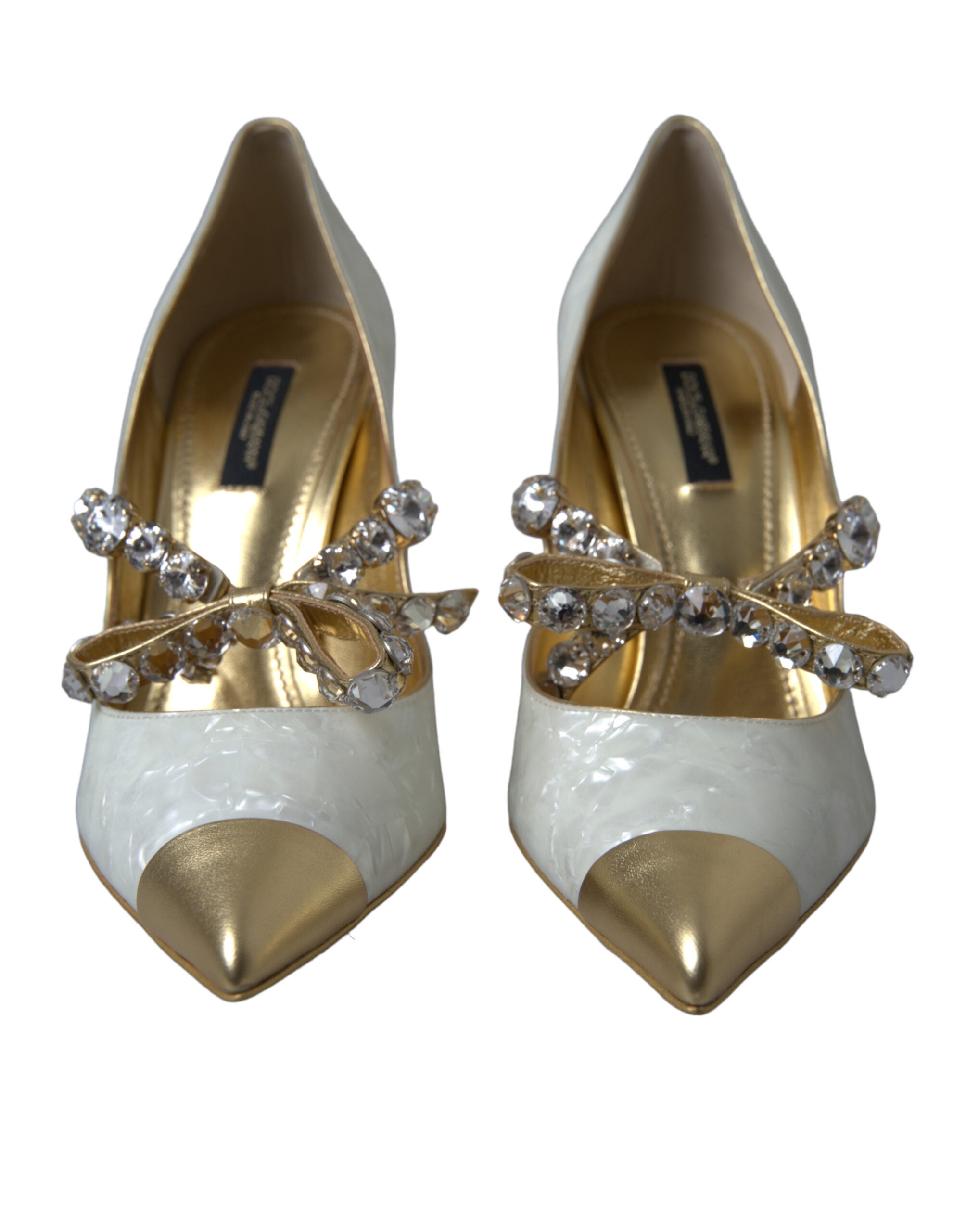 Dolce & Gabbana Elegant White Patent Crystal Bow Heels