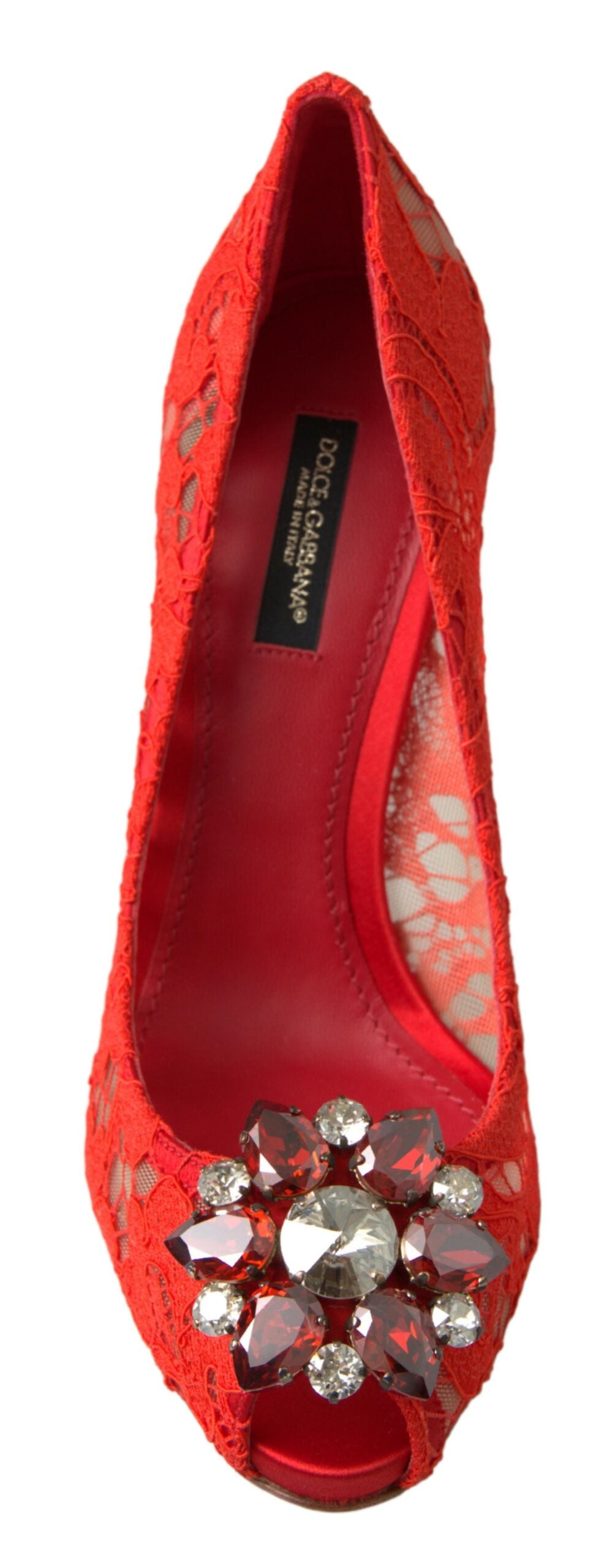 Dolce & Gabbana Red Taormina Lace Crystal Heels Pumps обувки