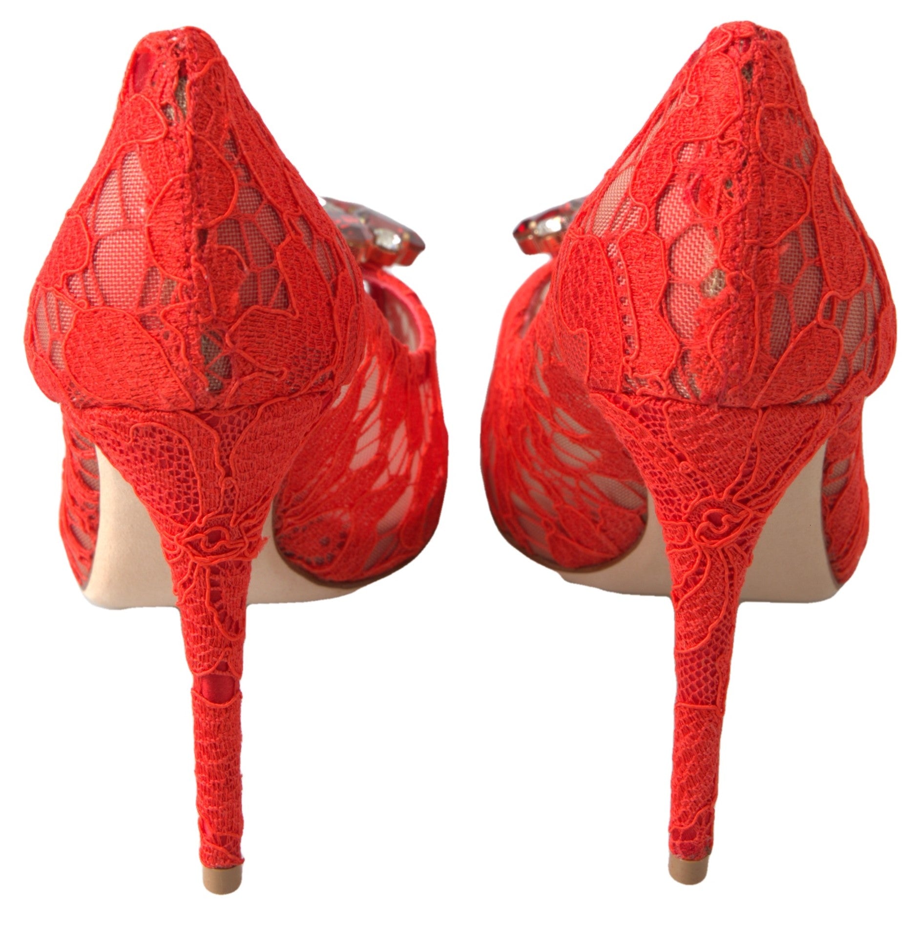 Dolce & Gabbana Red Taormina Lace Crystal Heels Pumps обувки