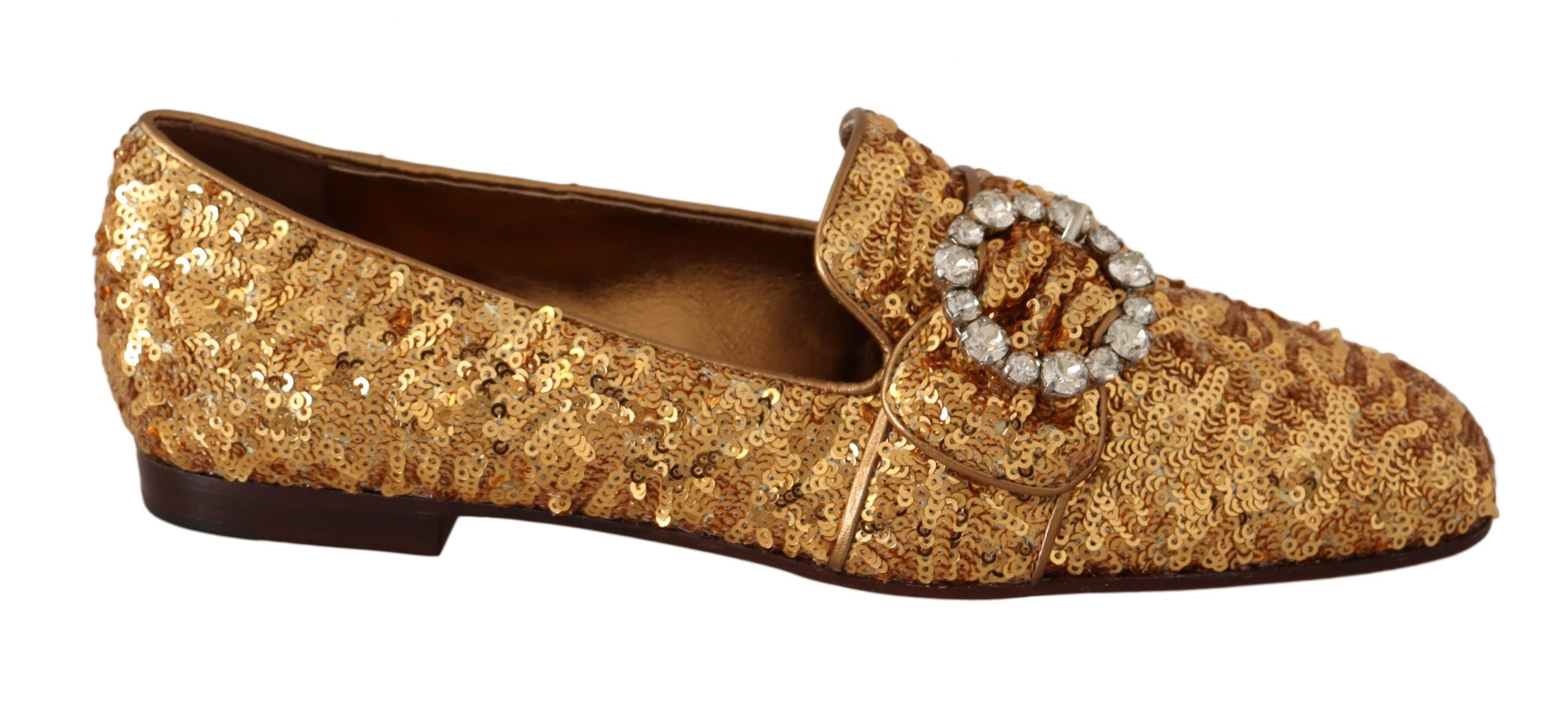 Dolce & Gabbana Златни пайети Кристални плоски дамски мокасини обувки
