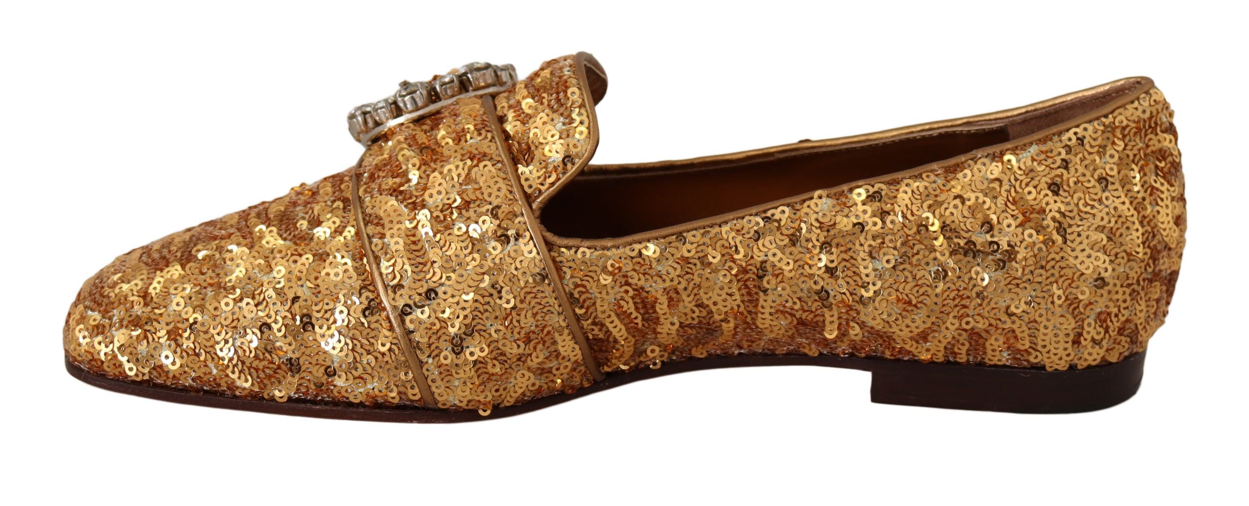 Dolce & Gabbana Златни пайети Кристални плоски дамски мокасини обувки