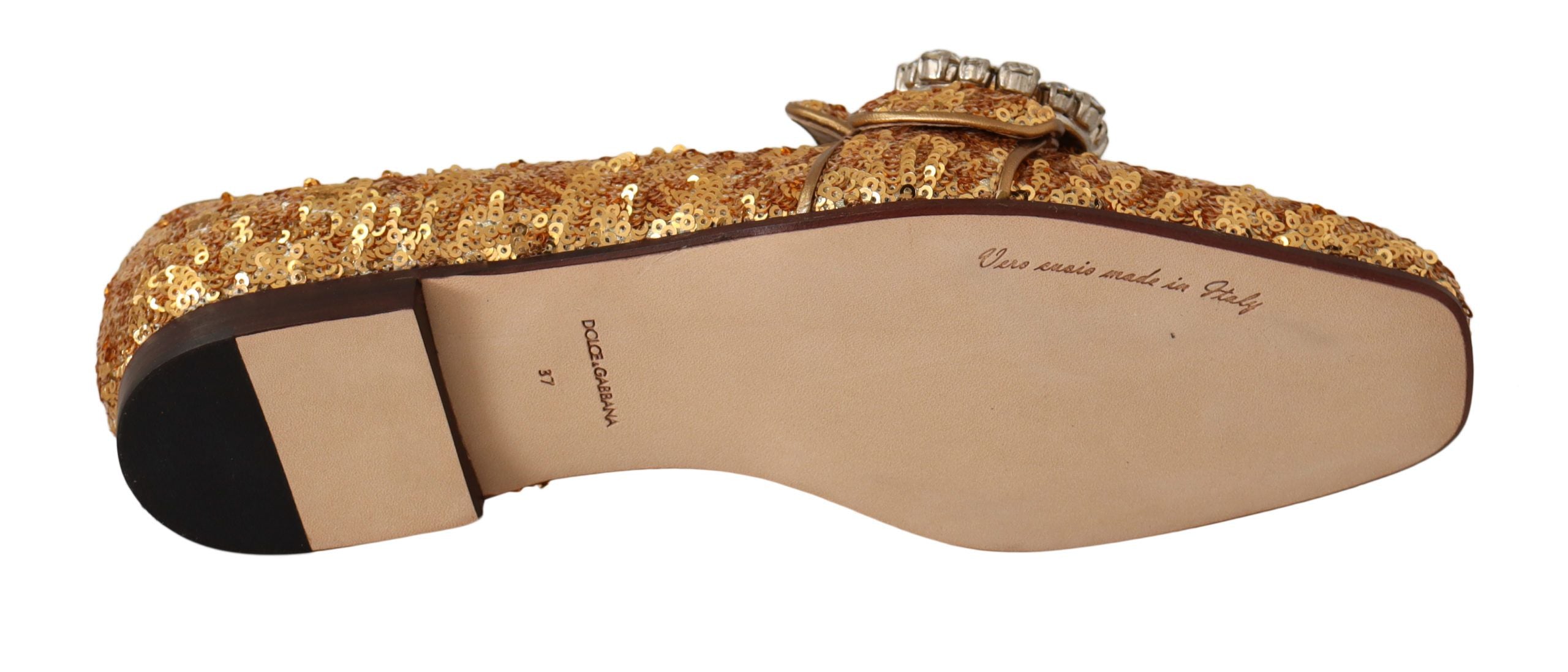Dolce & Gabbana Златни пайети Кристални плоски дамски мокасини обувки