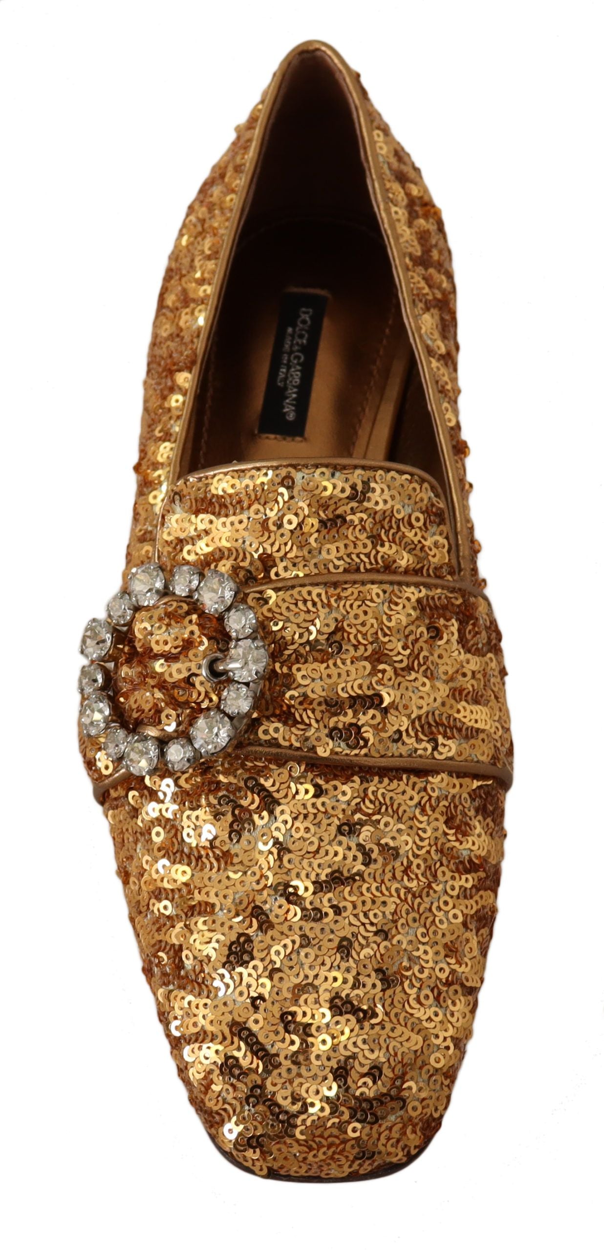 Dolce & Gabbana Златни пайети Кристални плоски дамски мокасини обувки