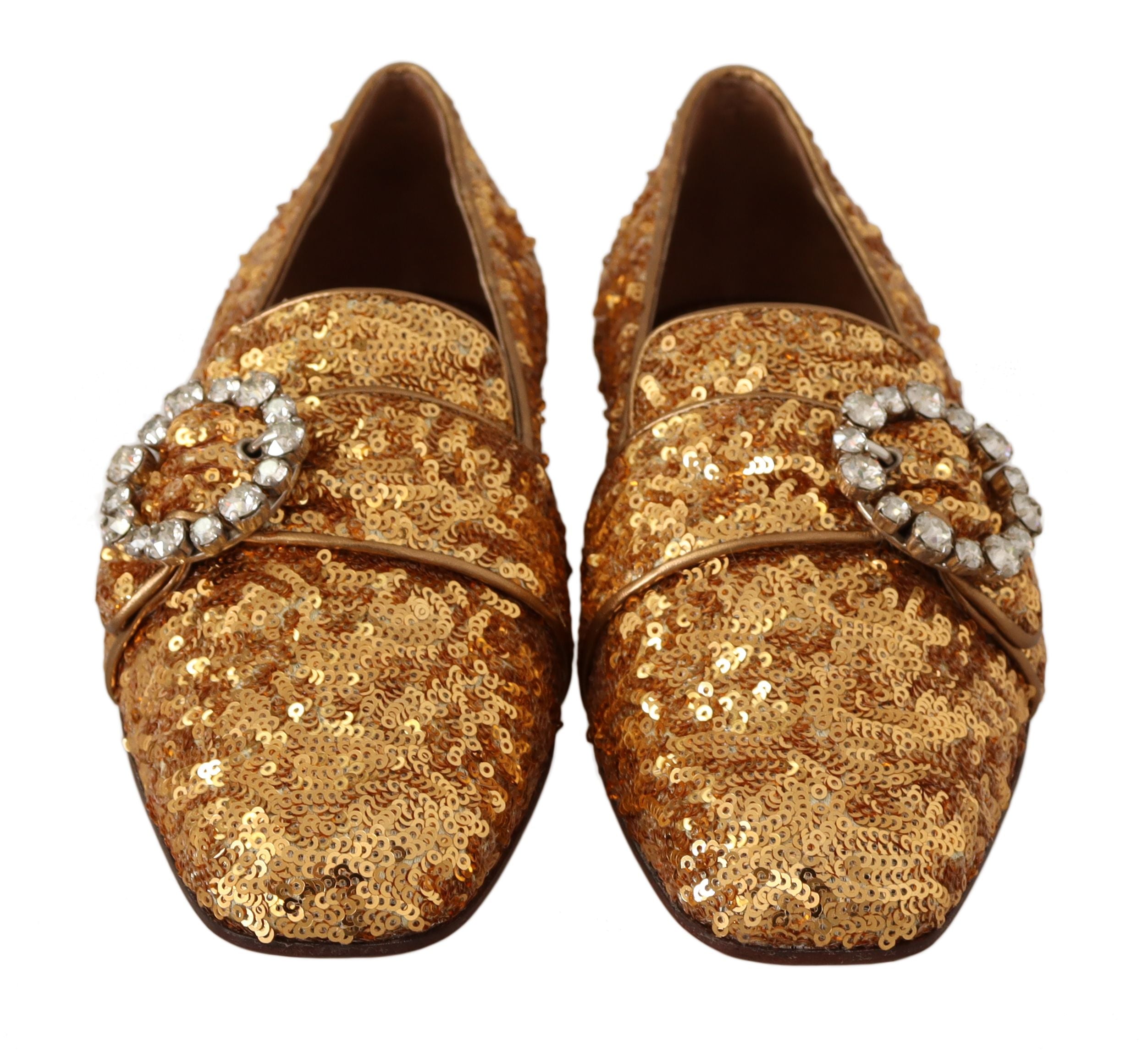 Dolce & Gabbana Златни пайети Кристални плоски дамски мокасини обувки