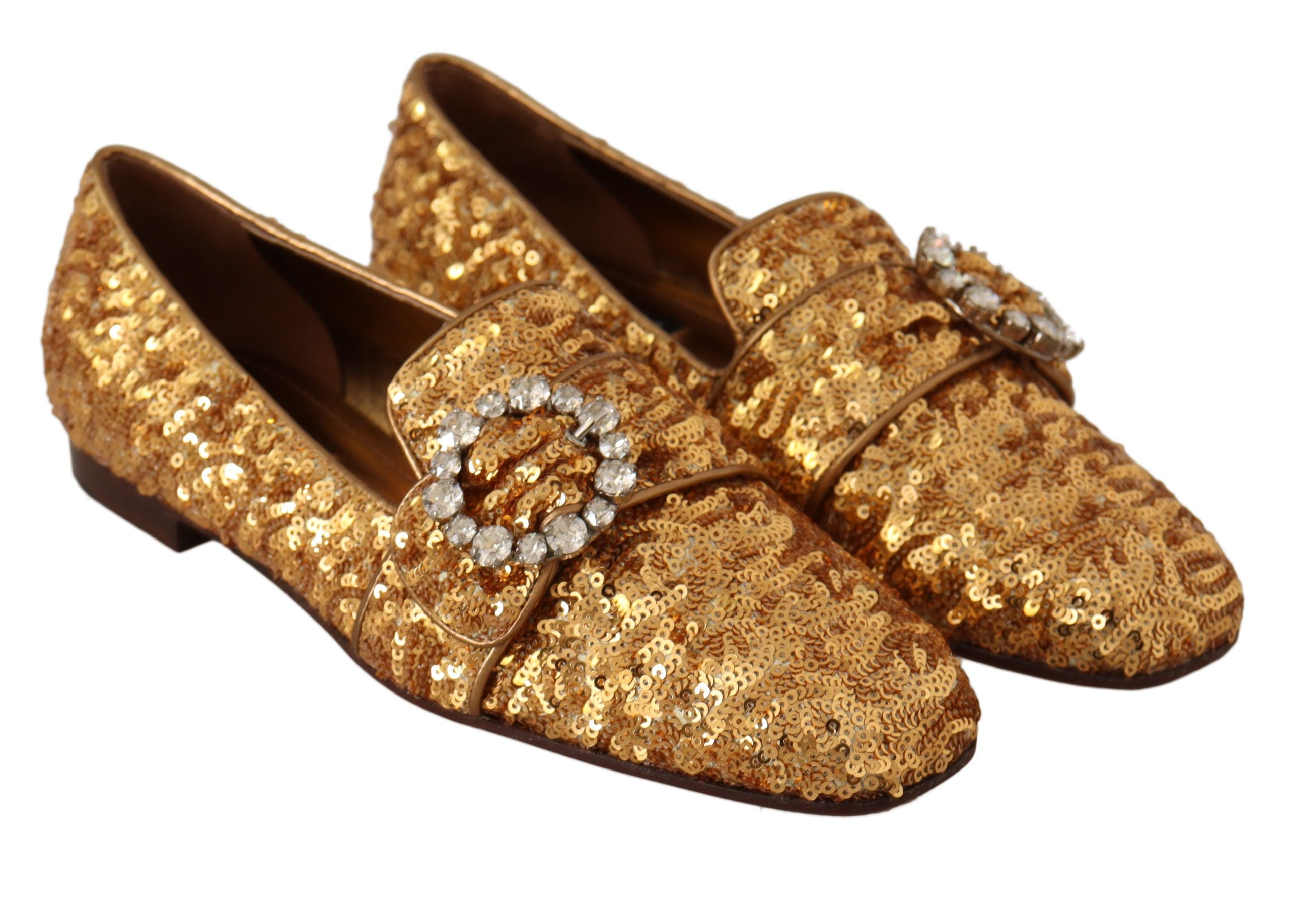 Dolce & Gabbana Златни пайети Кристални плоски дамски мокасини обувки