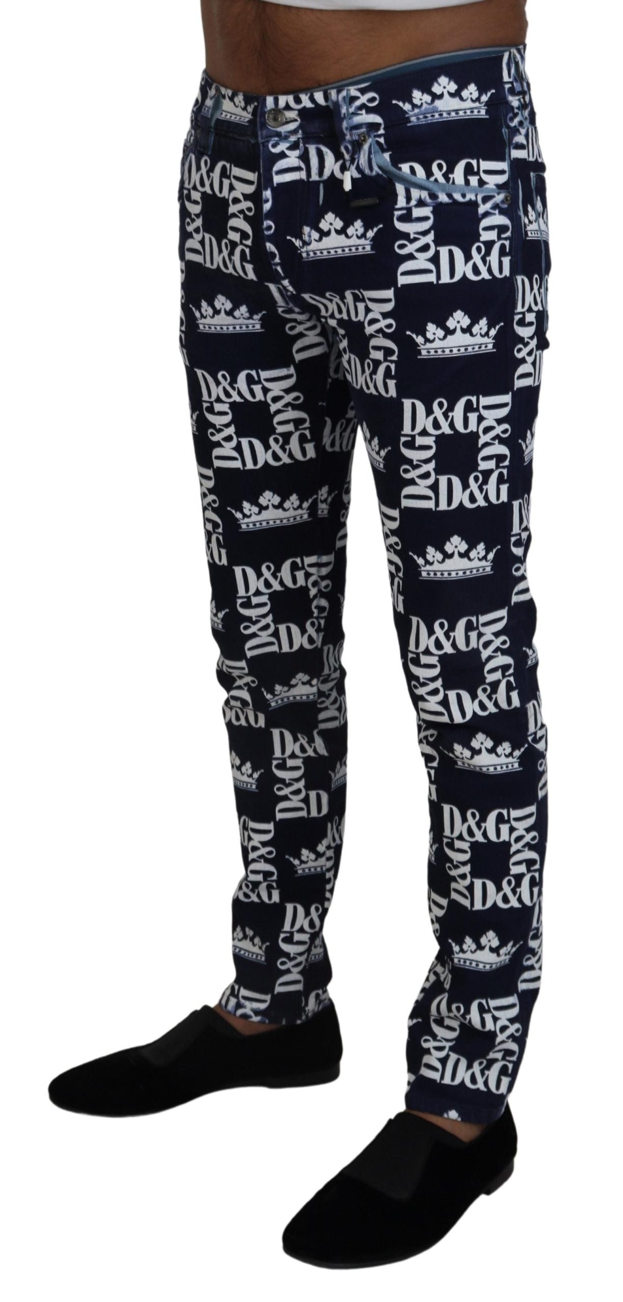 Тесни дънки Dolce & Gabbana Blue Cotton DG Crown