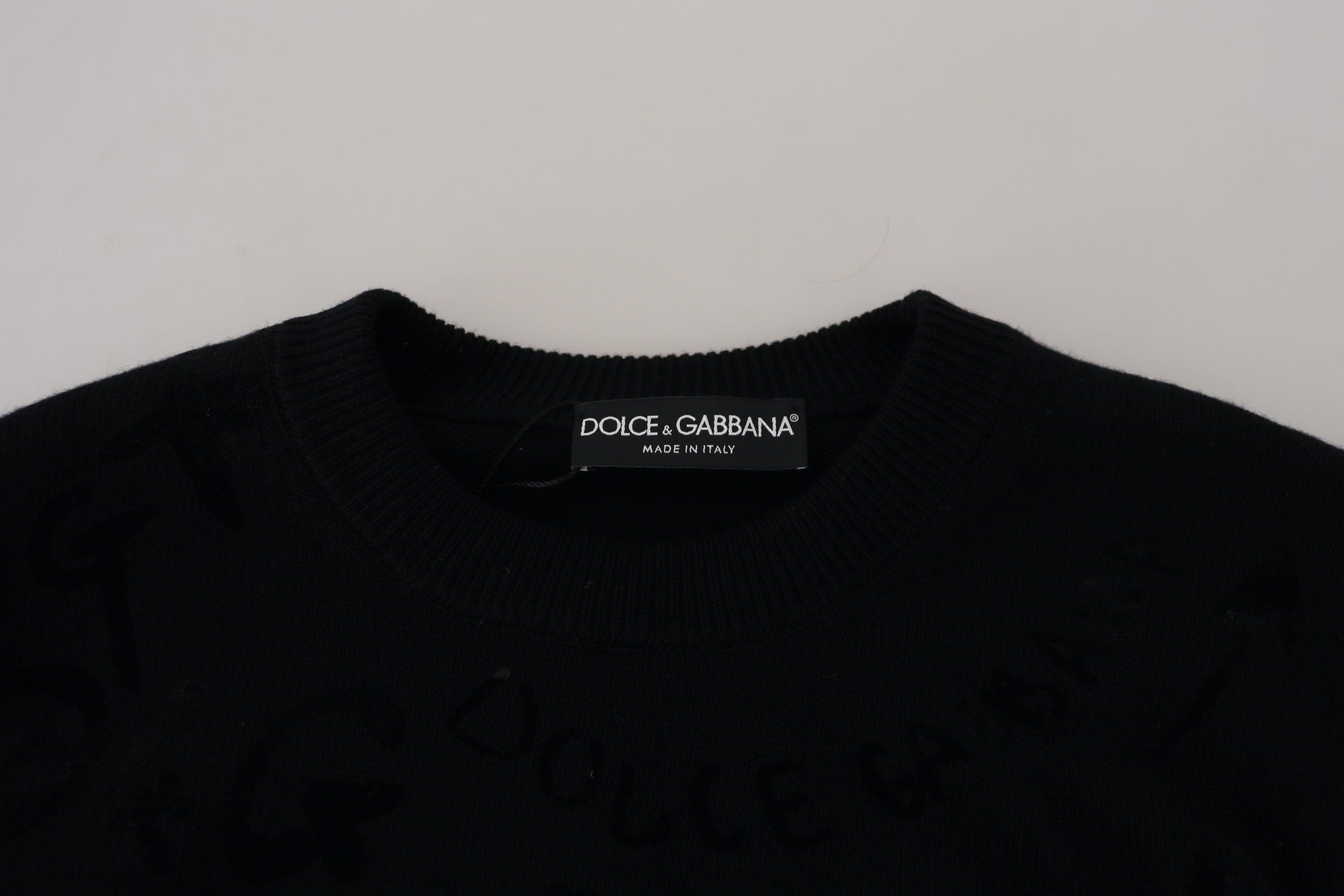 Dolce & Gabbana черен вълнен пуловер с лого и кръгло деколте