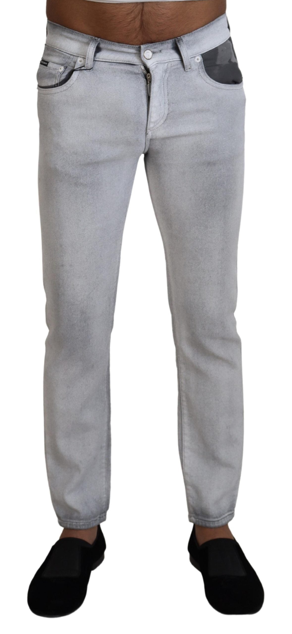 Dolce & Gabbana Elegant Gray Washed Cotton Blend Pants