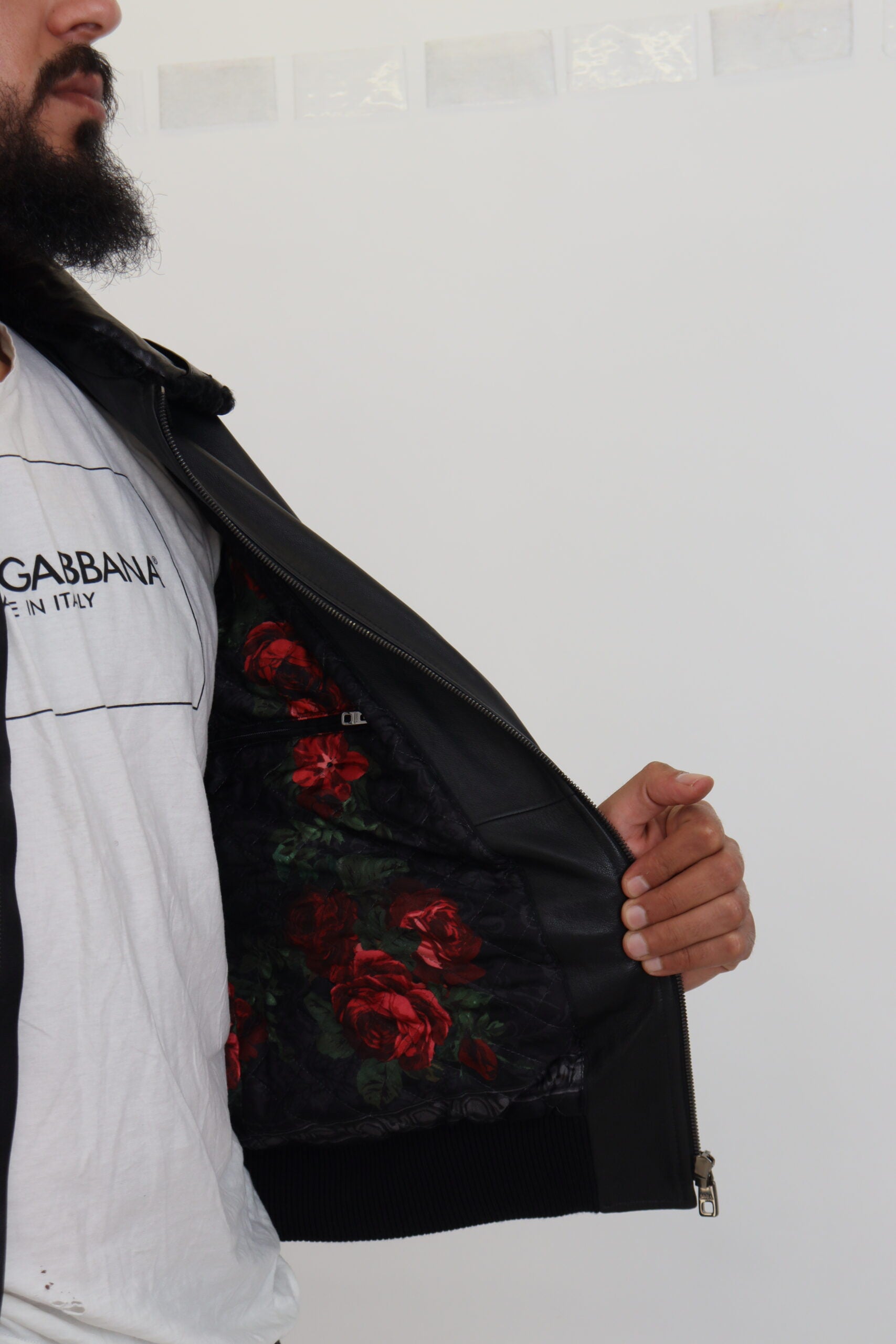 Dolce & Gabbana Черно агнешко кожено мъжко яке с яка