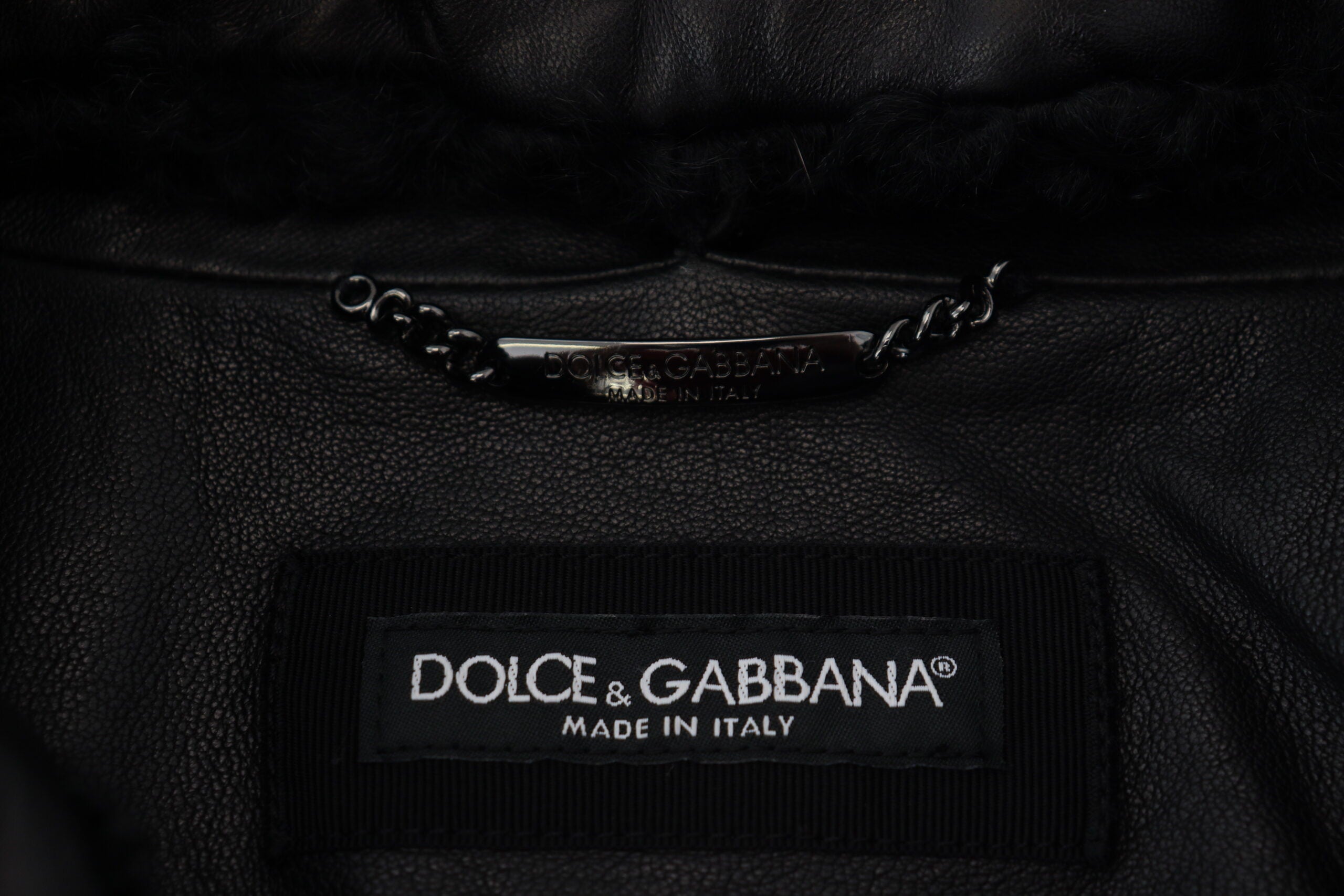 Dolce & Gabbana Черно агнешко кожено мъжко яке с яка