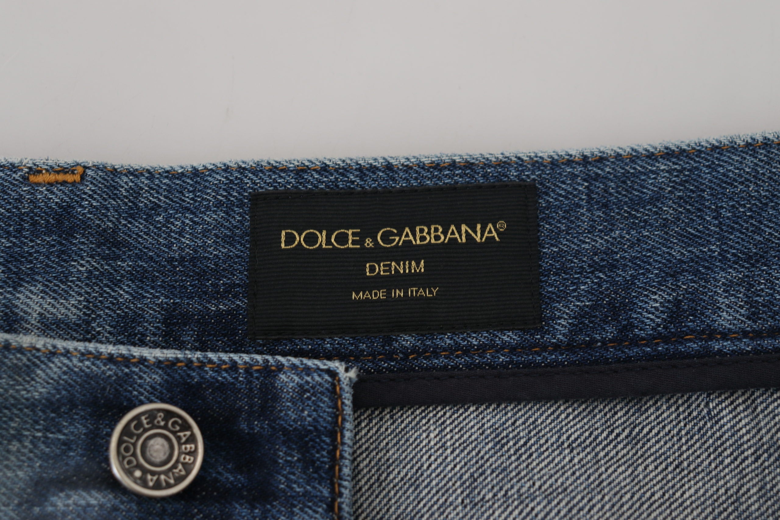 Dolce & Gabbana, сини памучни окъсани прави дънкови дънки
