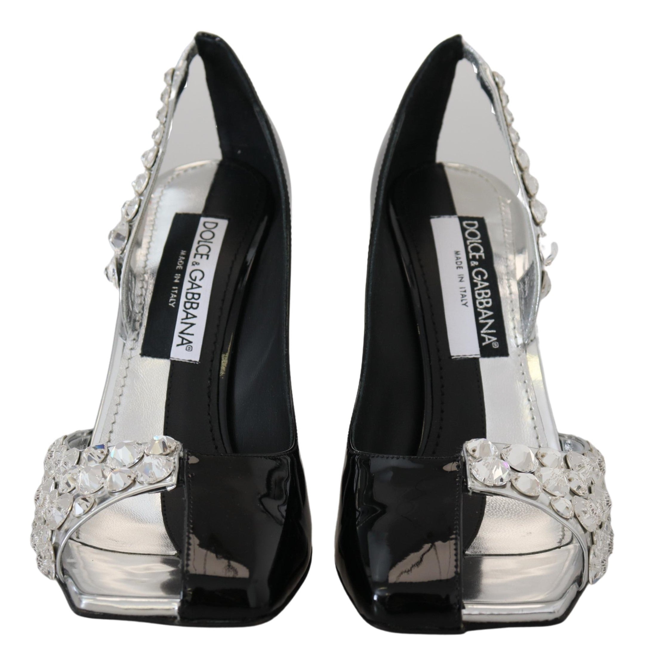 Обувки с висок ток с двоен дизайн Dolce & Gabbana Black Silver Crystal