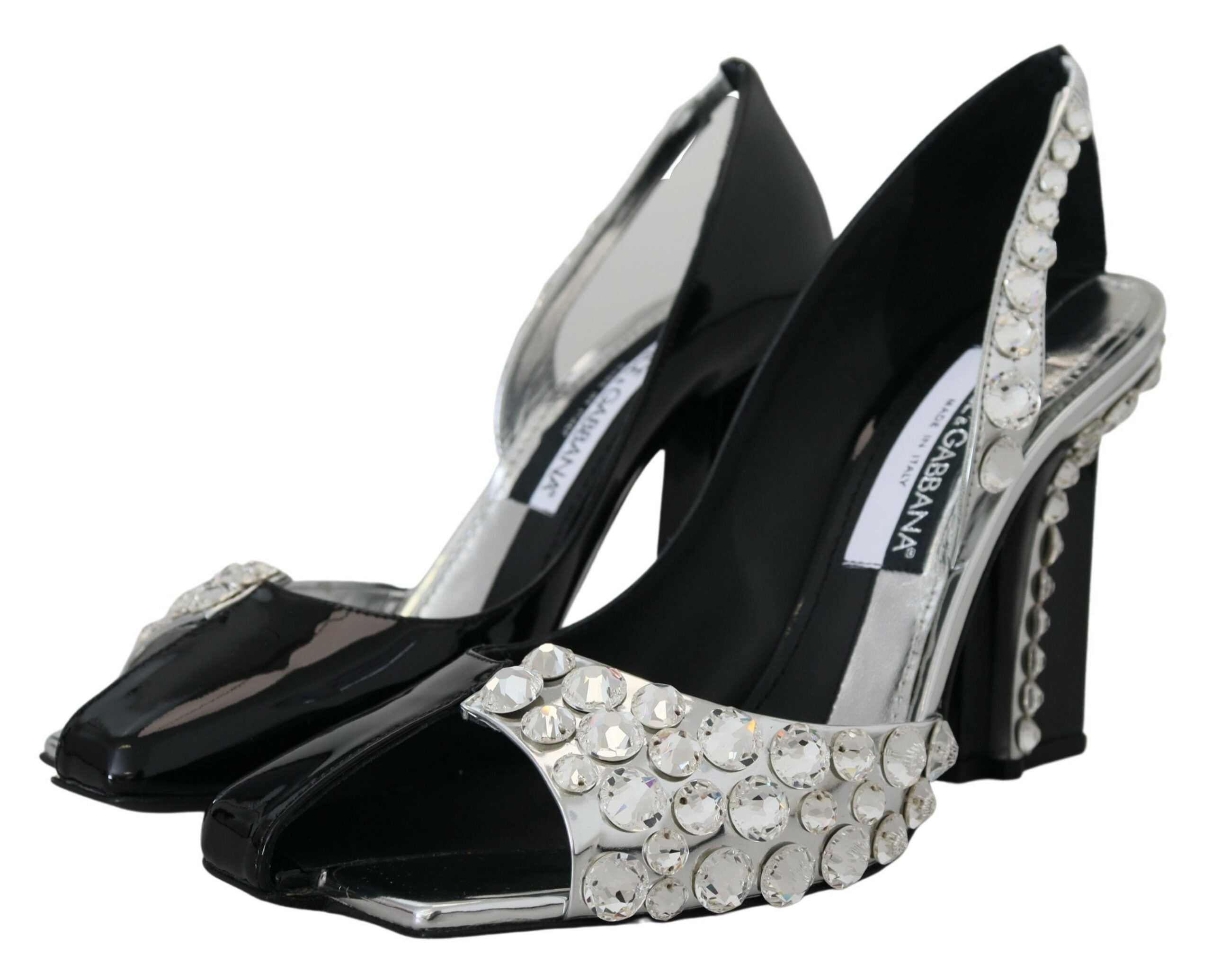 Обувки с висок ток с двоен дизайн Dolce & Gabbana Black Silver Crystal