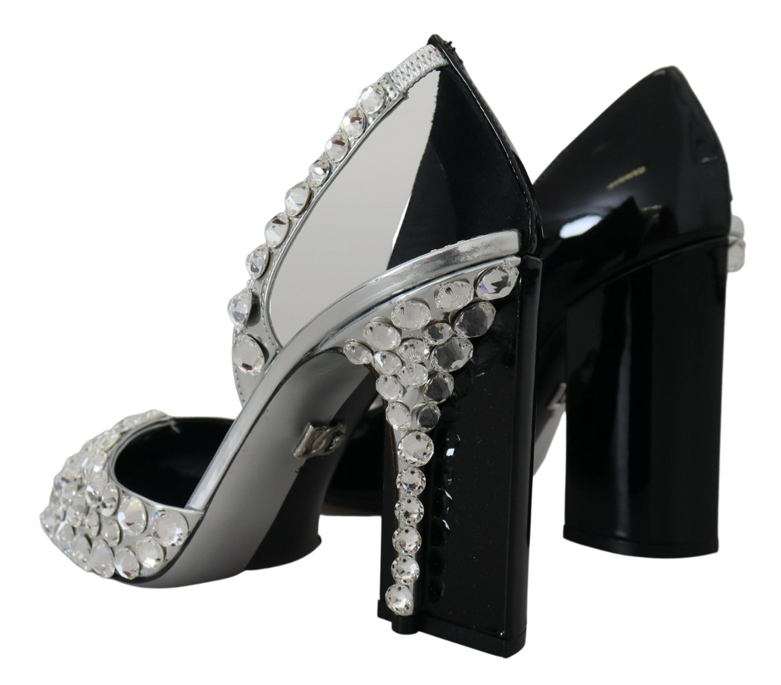 Обувки с висок ток с двоен дизайн Dolce & Gabbana Black Silver Crystal