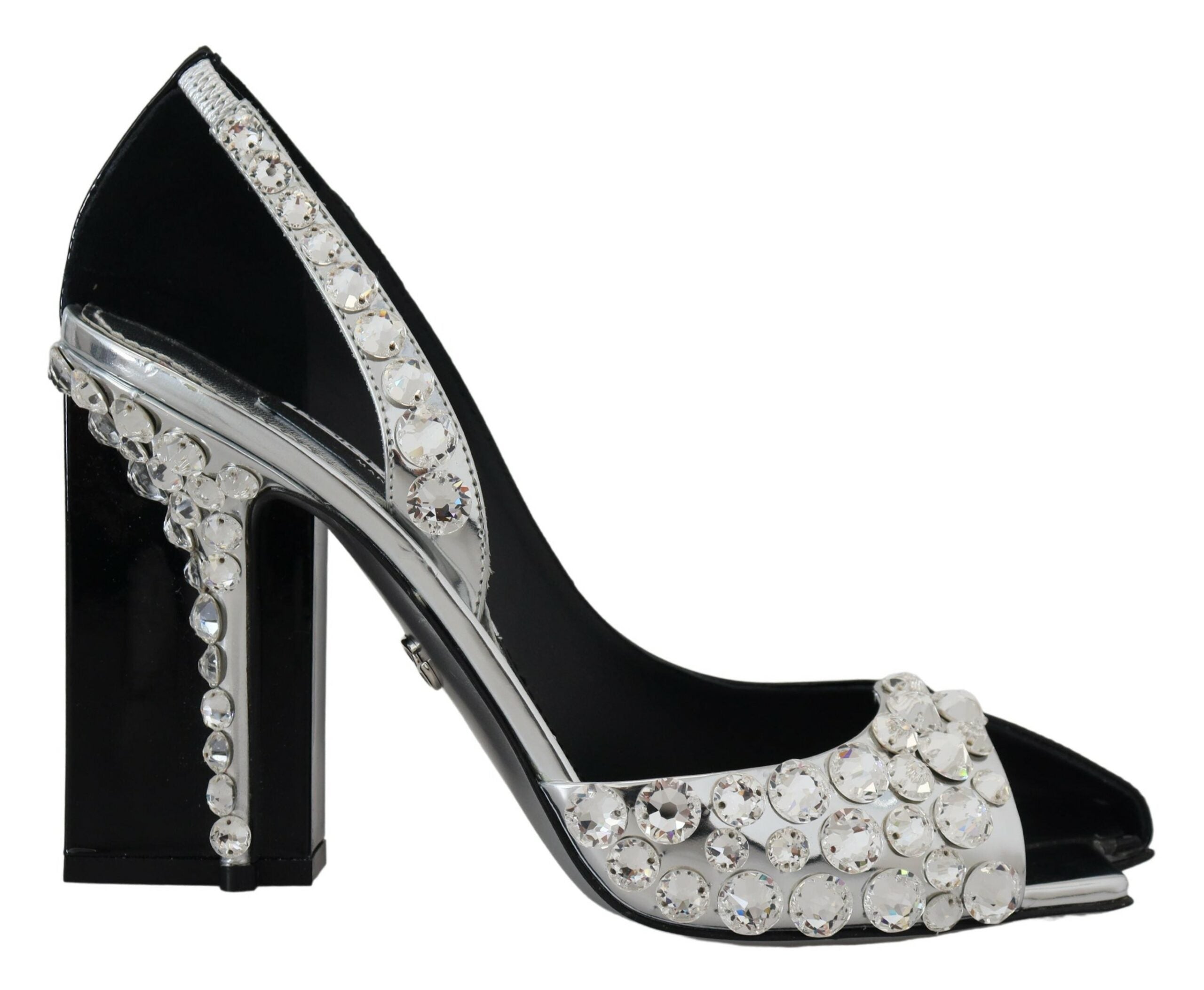 Обувки с висок ток с двоен дизайн Dolce & Gabbana Black Silver Crystal