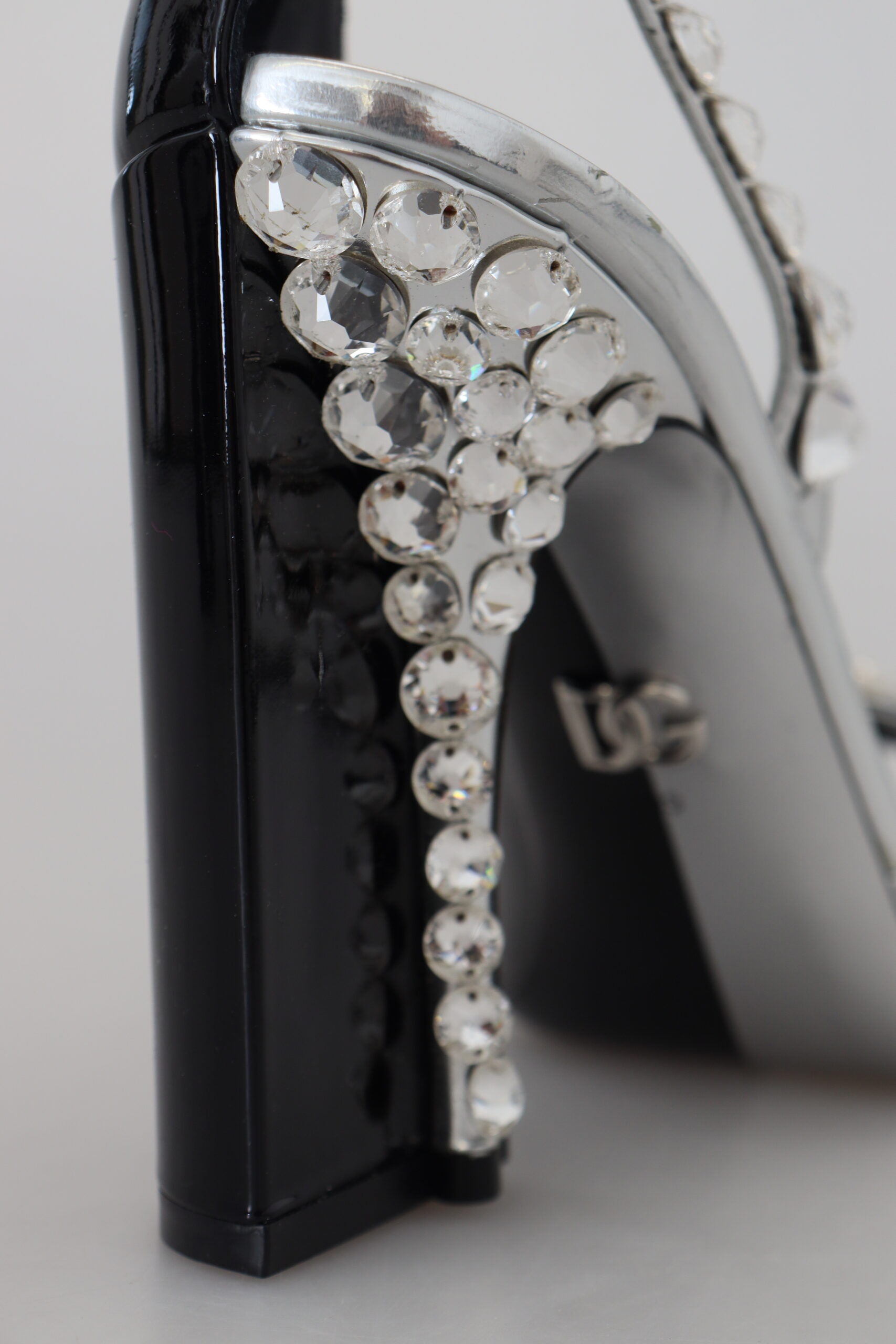 Обувки с висок ток с двоен дизайн Dolce & Gabbana Black Silver Crystal