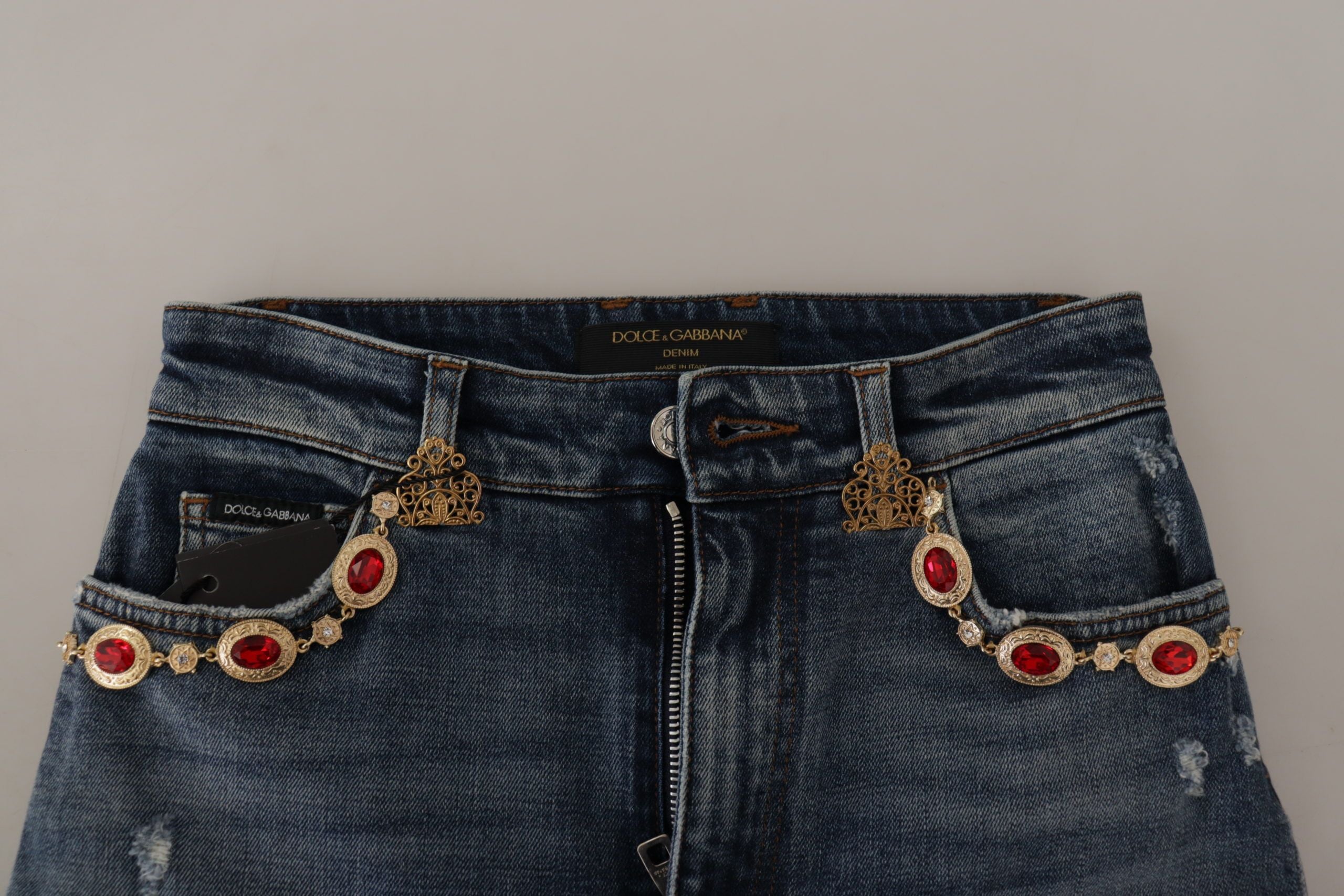 Dolce & Gabbana Blue Denim Crystal Embellished Pants Pants Дънки