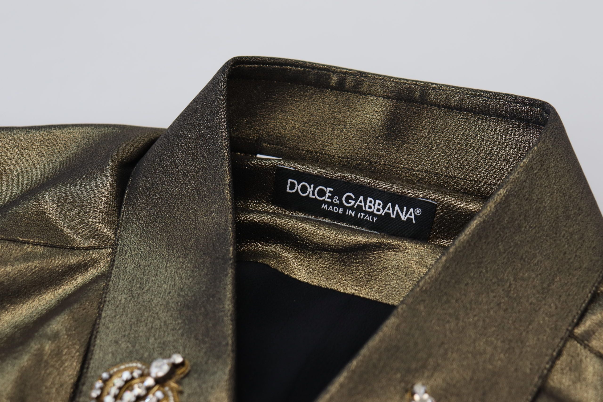 Копринена риза Dolce & Gabbana Metallic Gold DG с бродирана корона