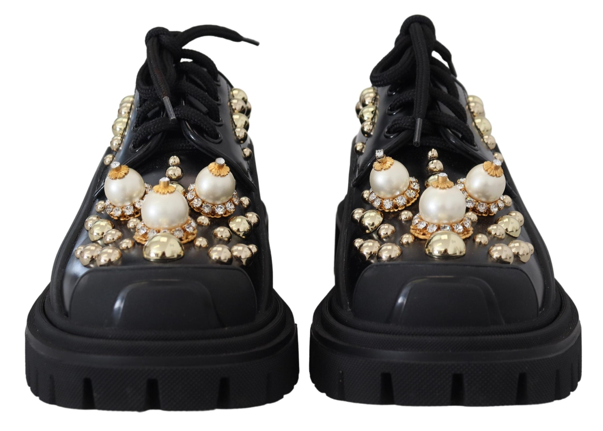 Dolce & Gabbana черни кожени трекинг дерби обувки, украсени
