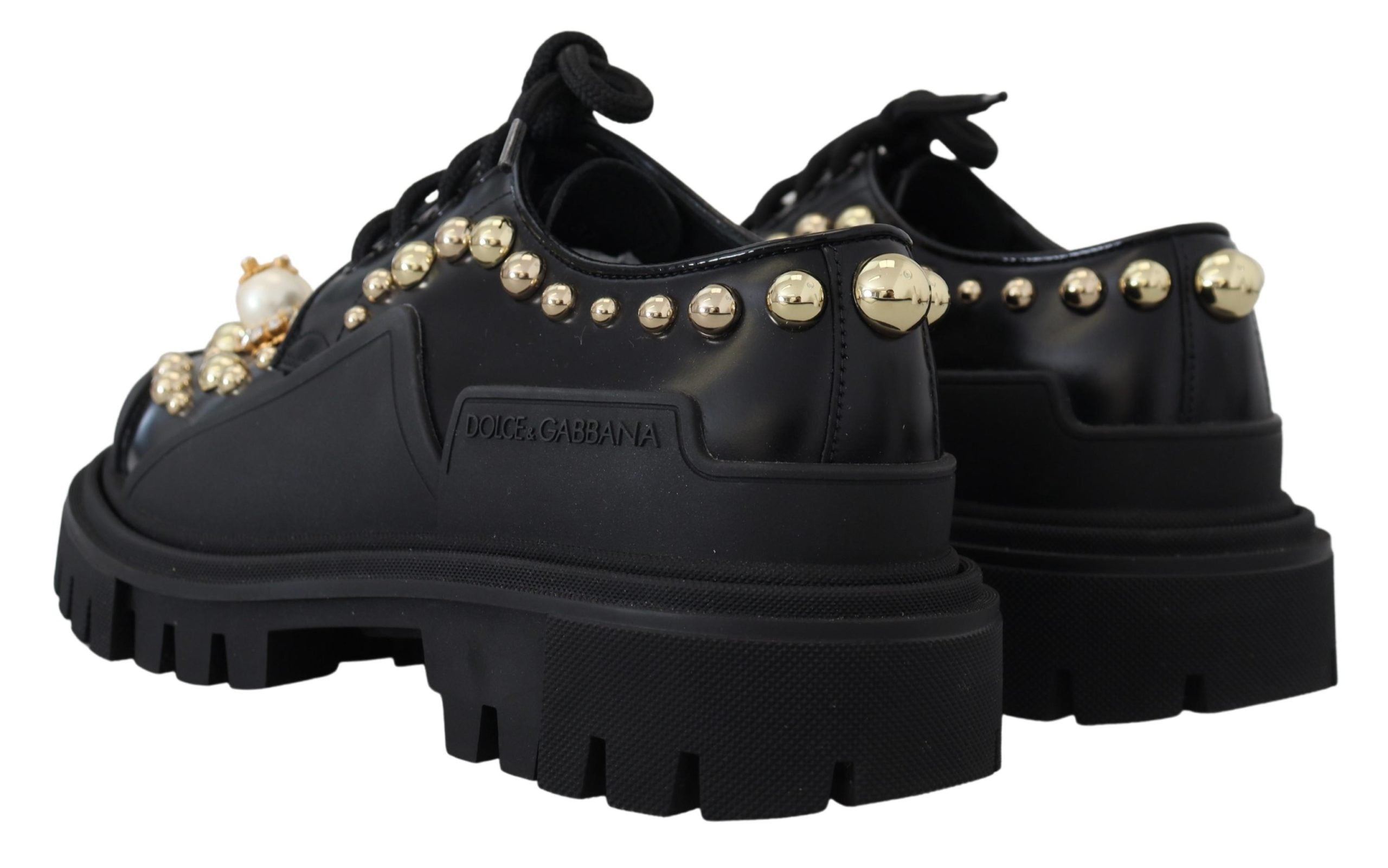 Dolce & Gabbana черни кожени трекинг дерби обувки, украсени