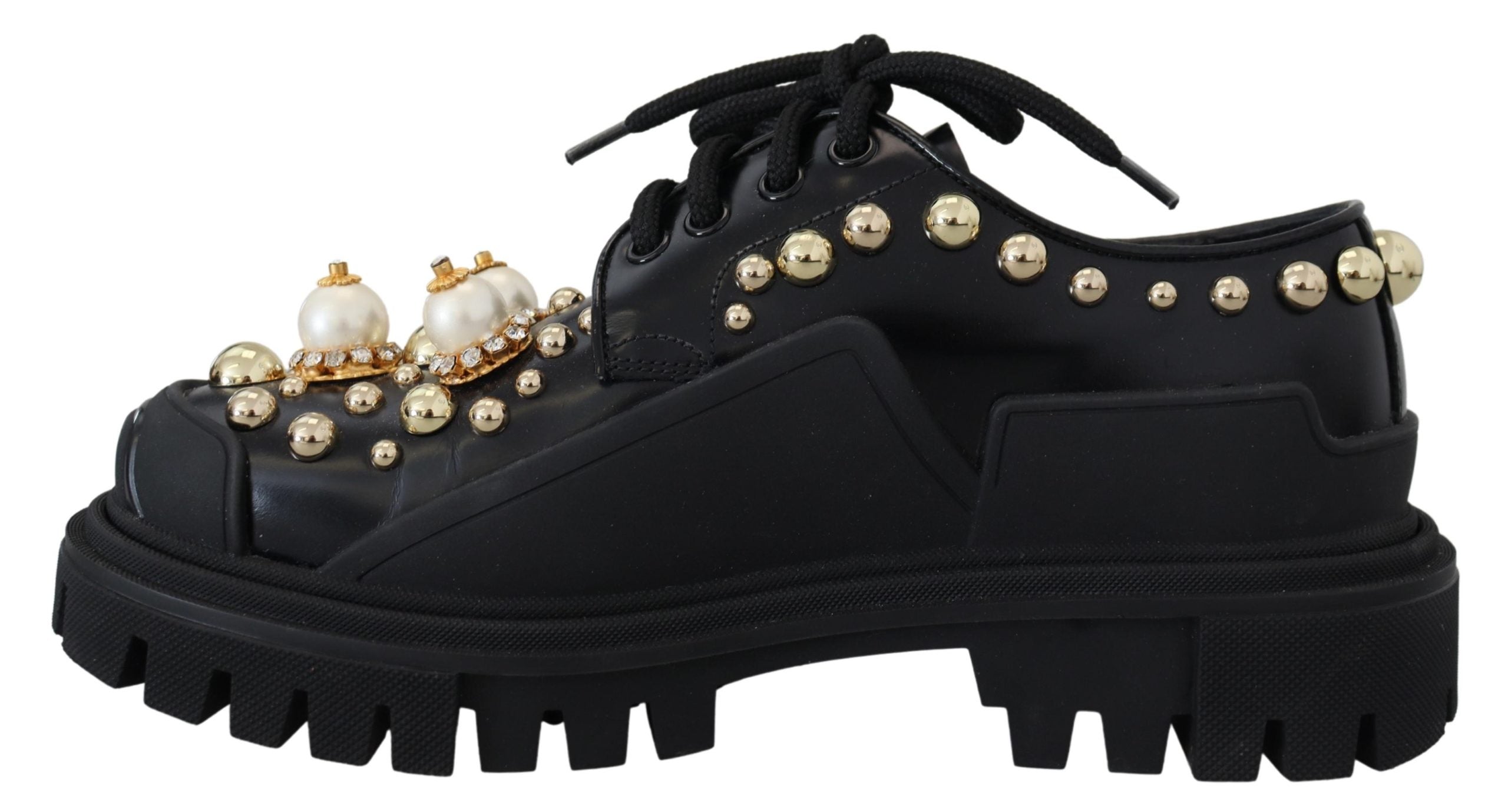 Dolce & Gabbana черни кожени трекинг дерби обувки, украсени