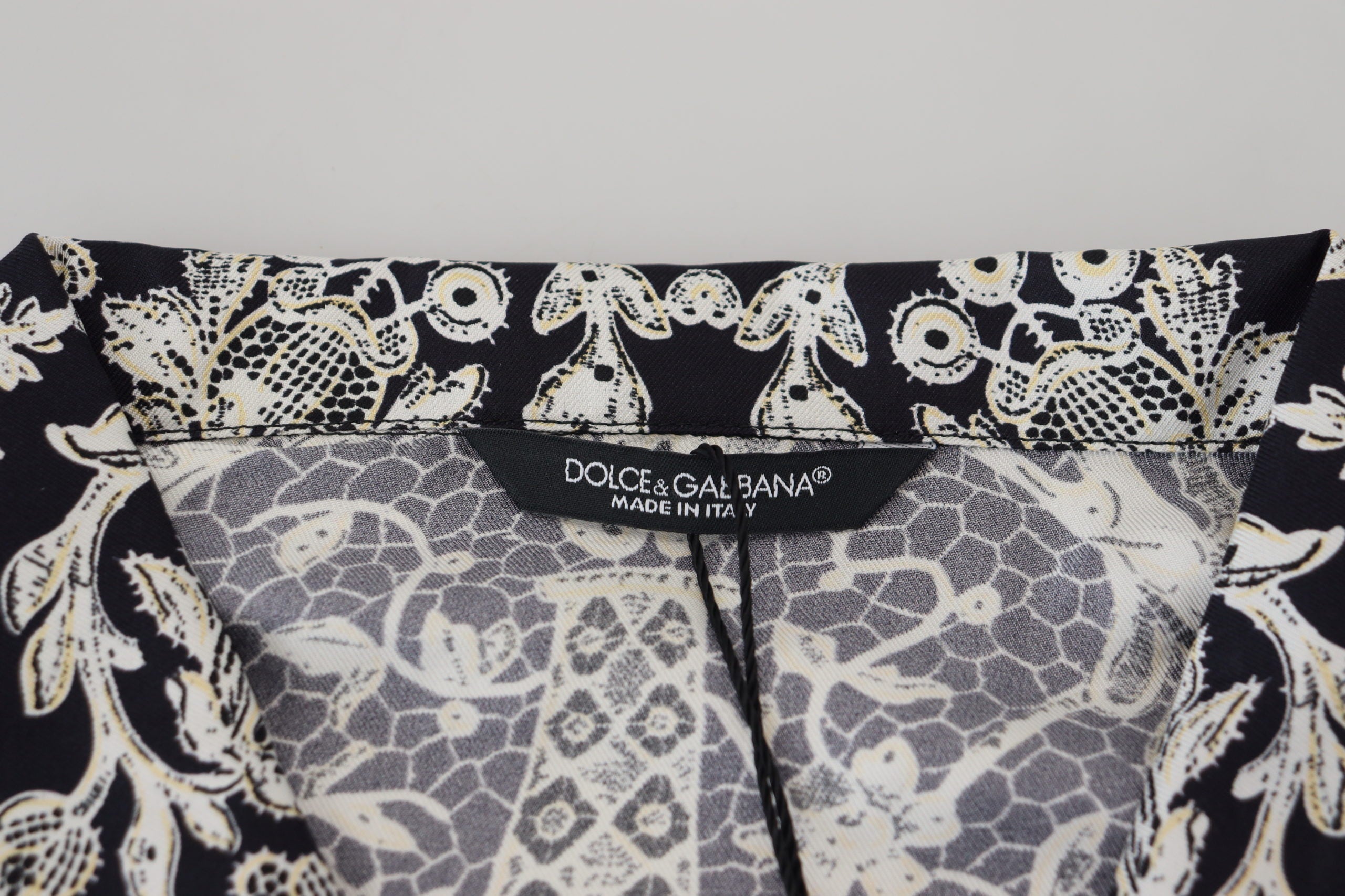 Dolce & Gabbana синя копринена флорална барокова сатенена ежедневна риза
