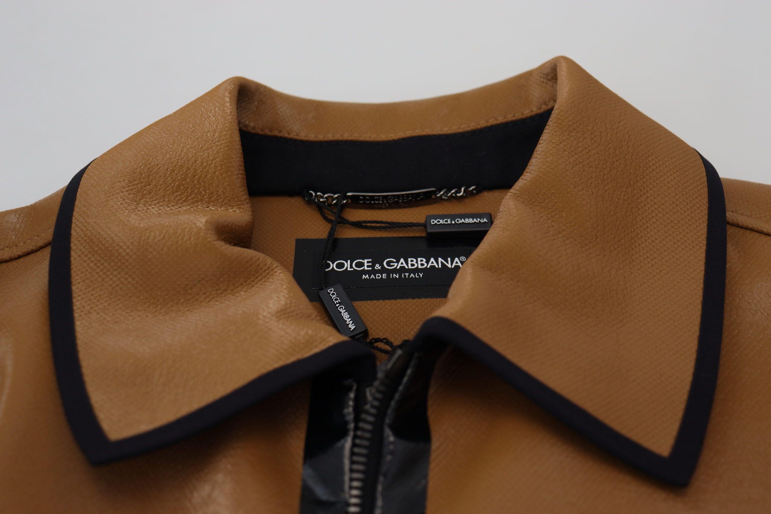 Dolce & Gabbana Тъмно камилско памучно яке с пълен цип