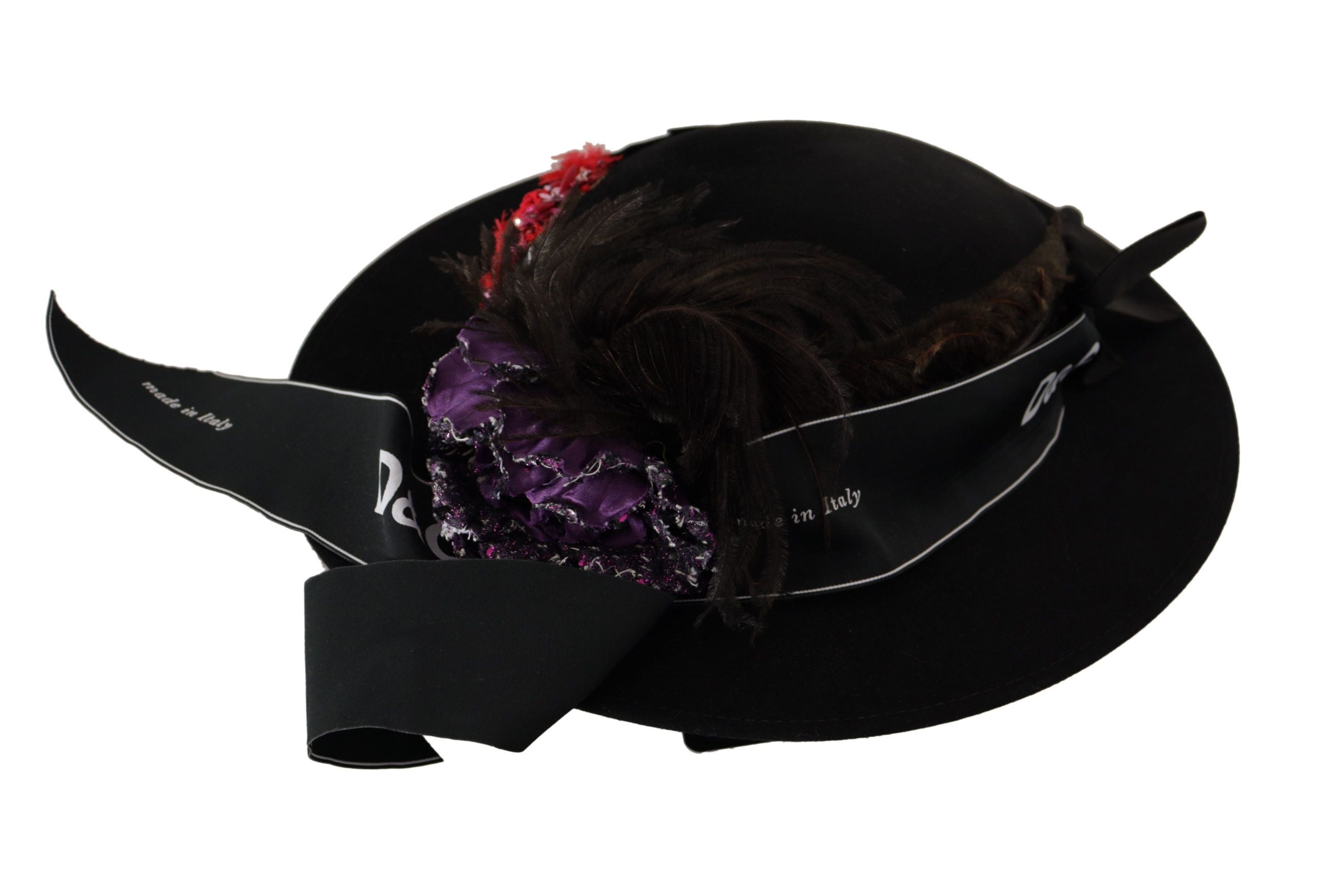 Dolce & Gabbana Black Lapil Кристално сърце Брошка Fedora Шапка