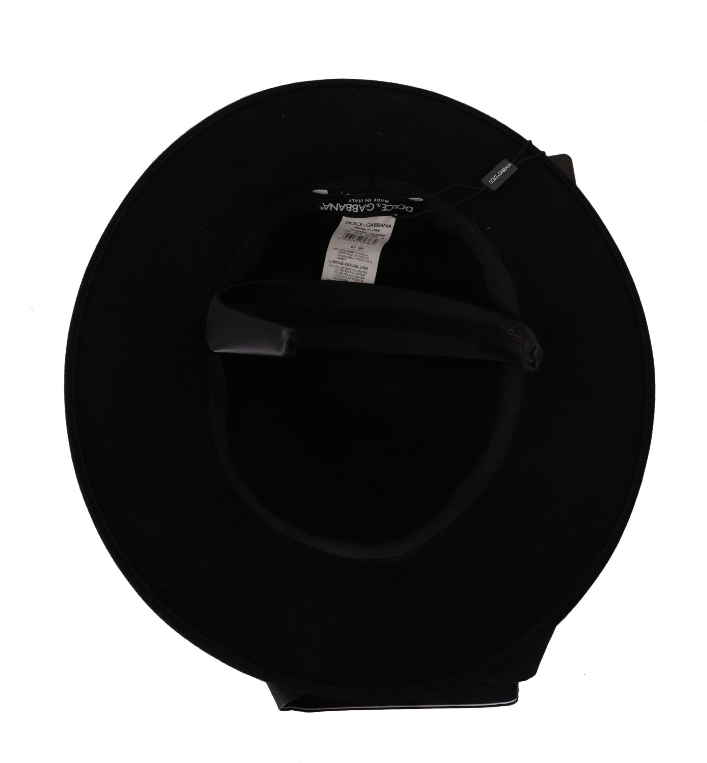 Dolce & Gabbana Black Lapil Кристално сърце Брошка Fedora Шапка
