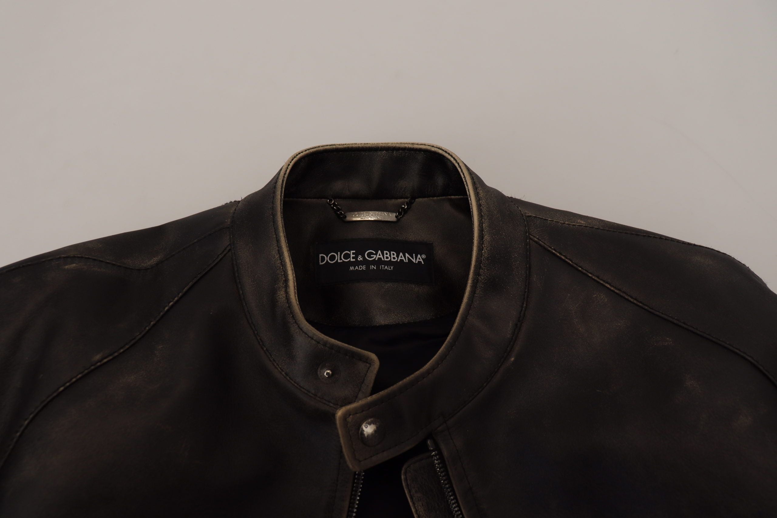 Черно кожено яке Dolce & Gabbana с цип за велосипедисти