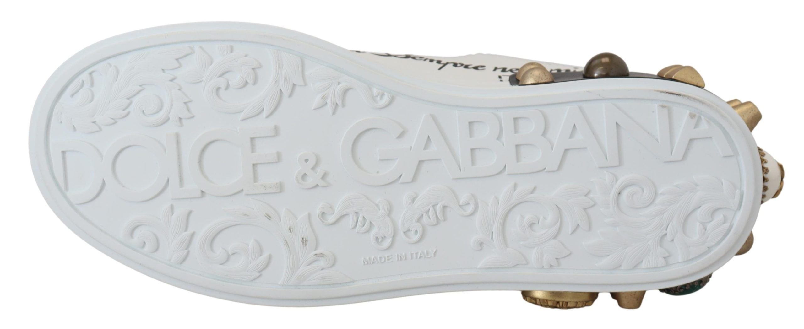 Dolce & Gabbana бели кожени маратонки Crystal Queen Crown