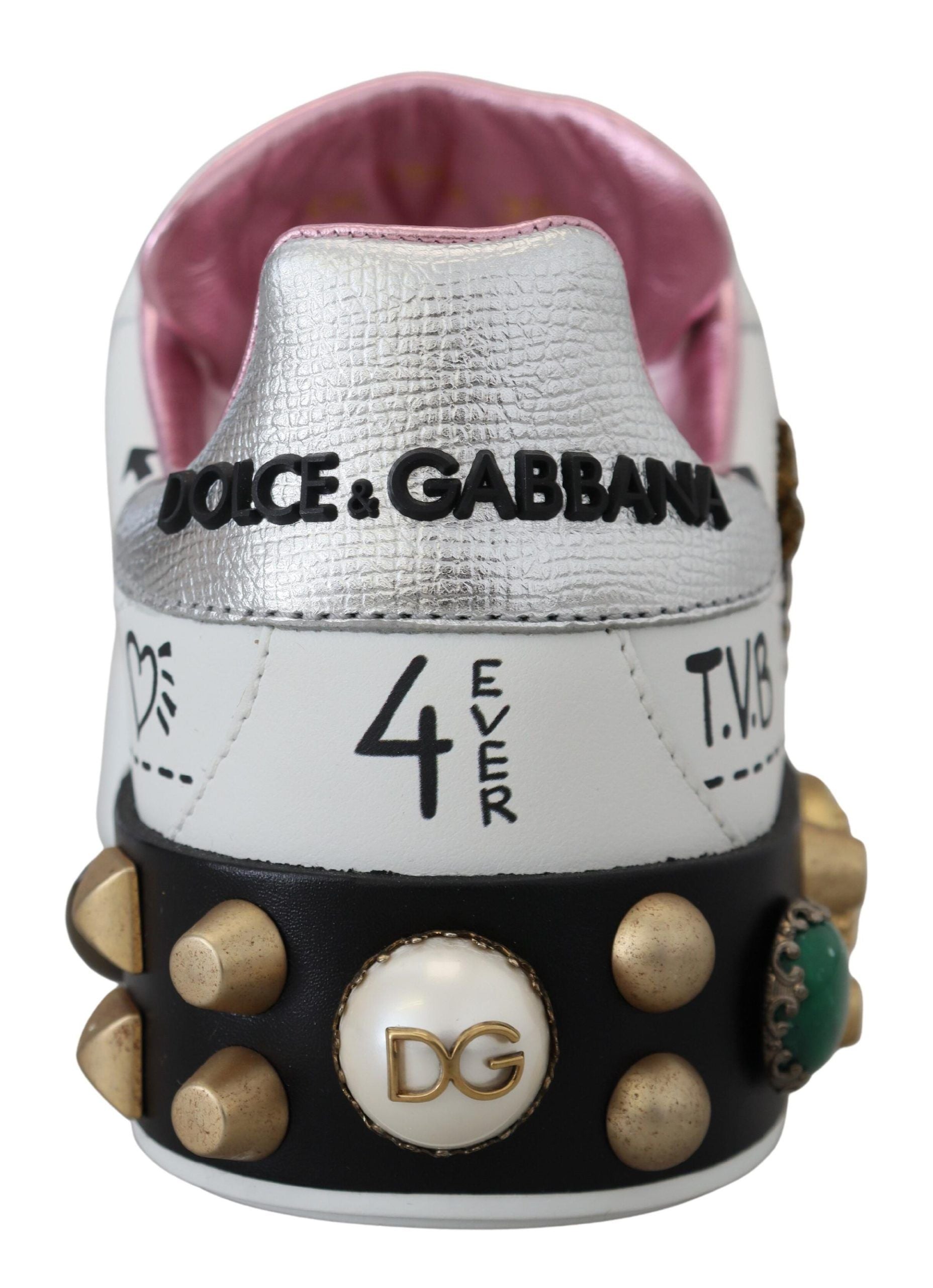 Dolce & Gabbana бели кожени маратонки Crystal Queen Crown