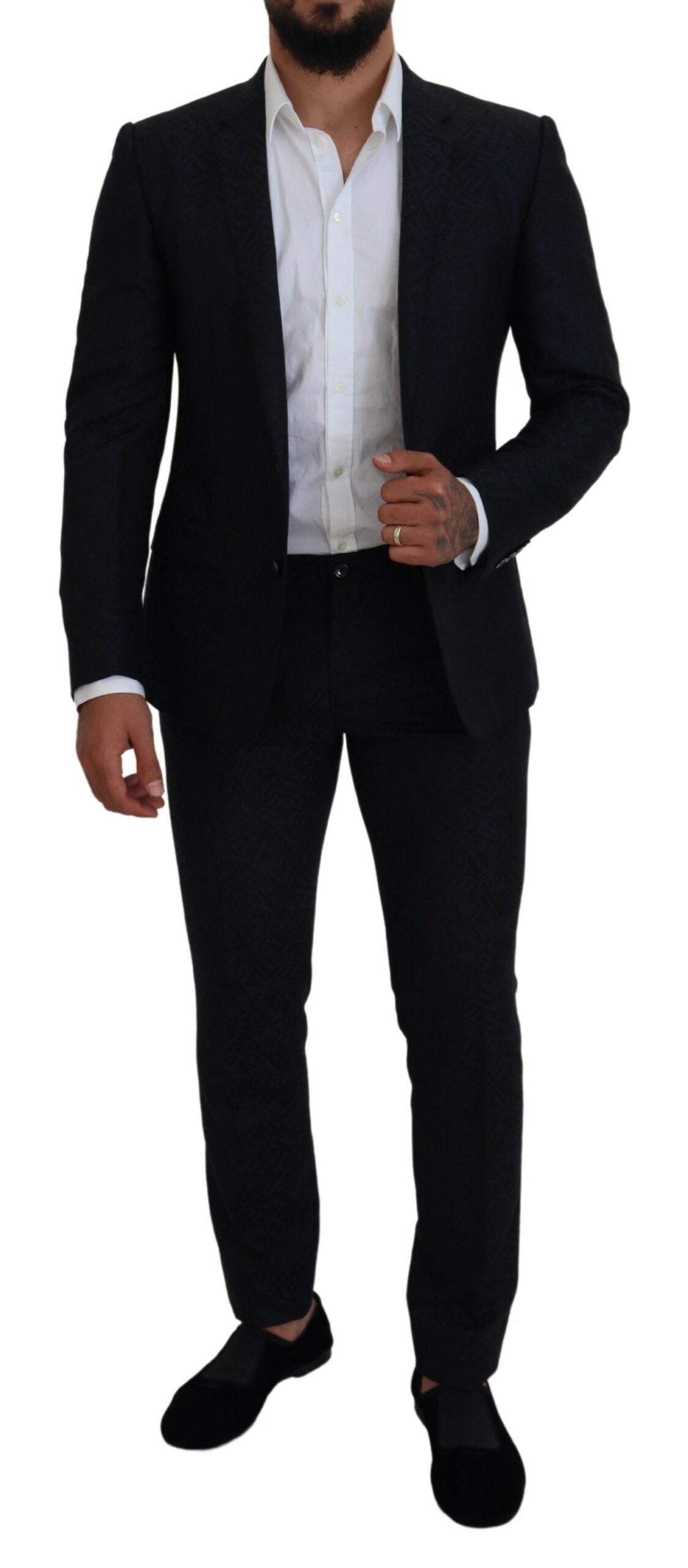 Dolce & Gabbana Син фентъзи копринен вълнен костюм MARTINI Slim Fit