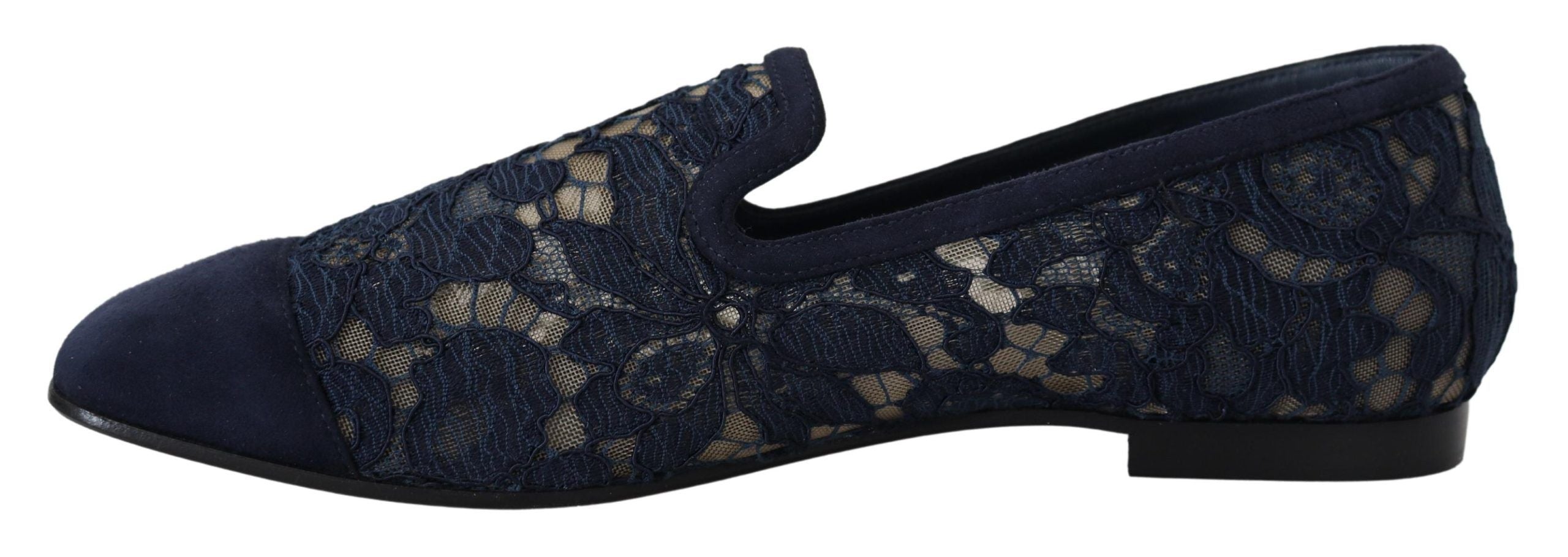 Dolce & Gabbana Сини флорални дантелени мокасини Обувки с равни обувки